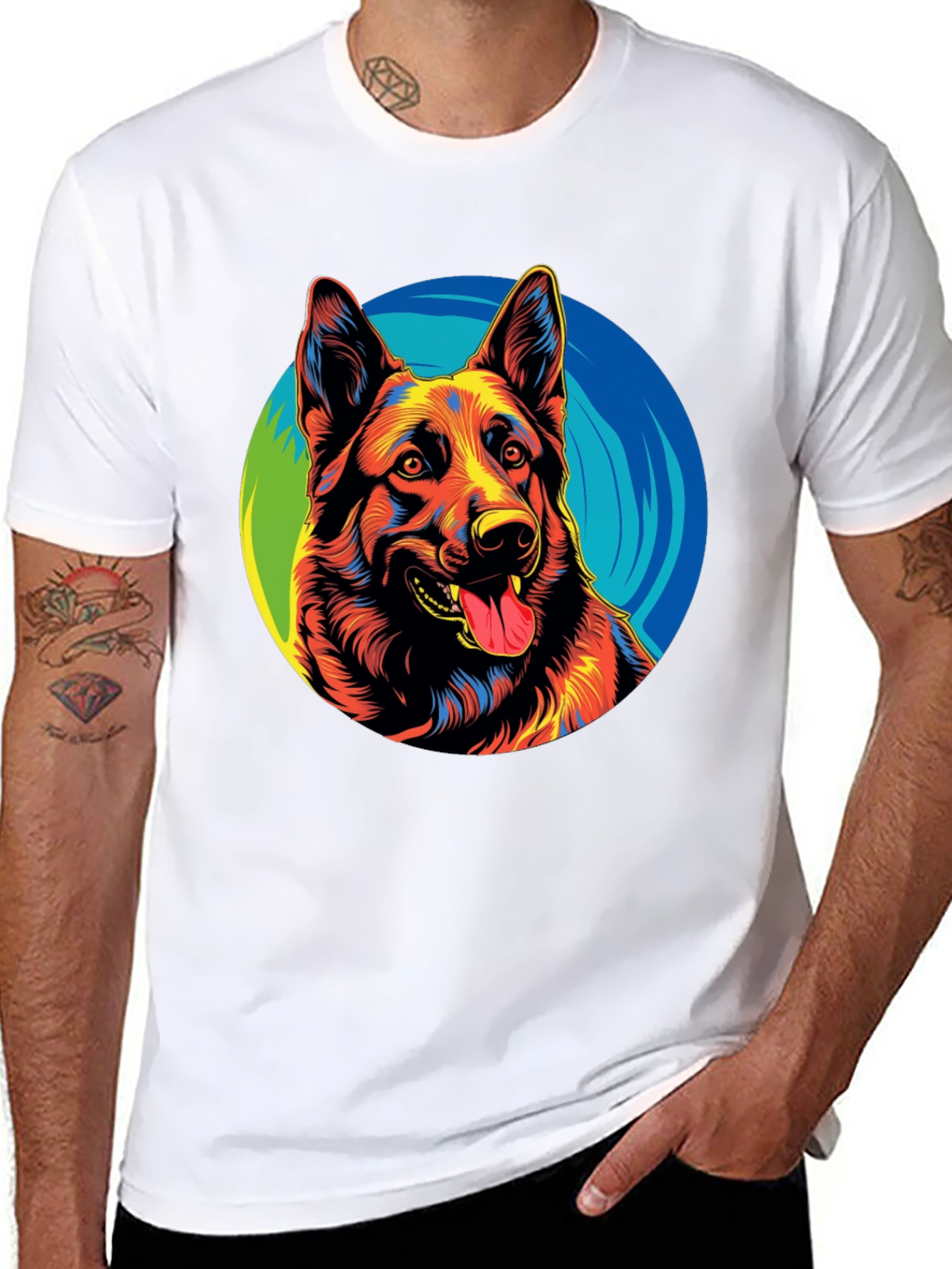 Vibrant German Shepherd Graphic Tee - Black