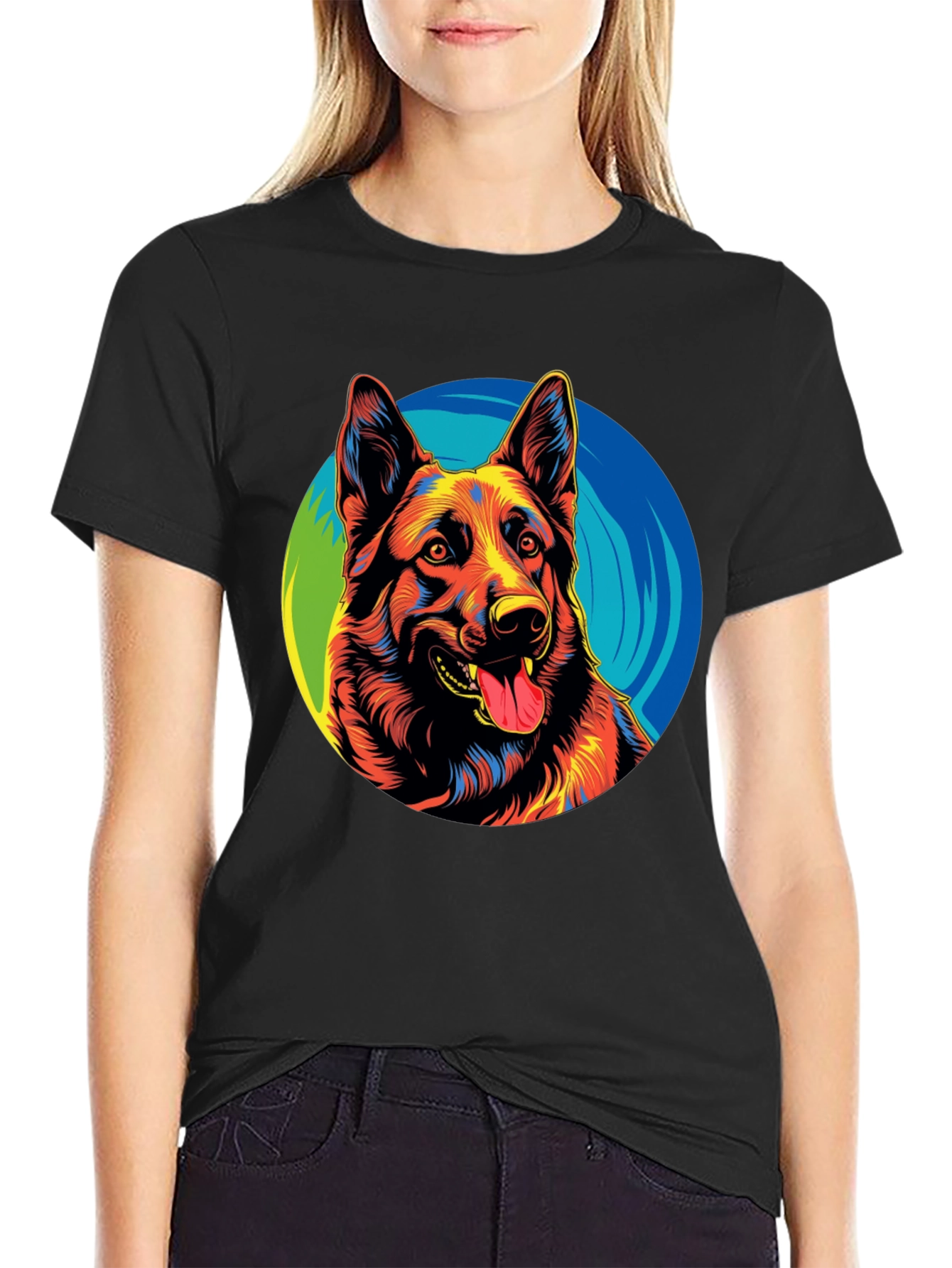 Vibrant German Shepherd Graphic Tee - Black
