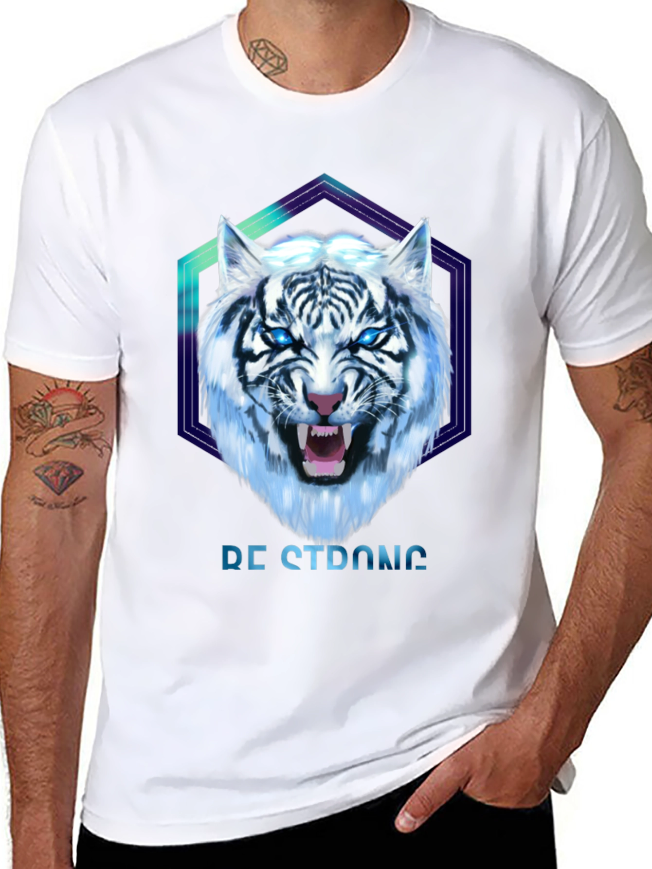 Be Strong White Tiger Graphic T-Shirt