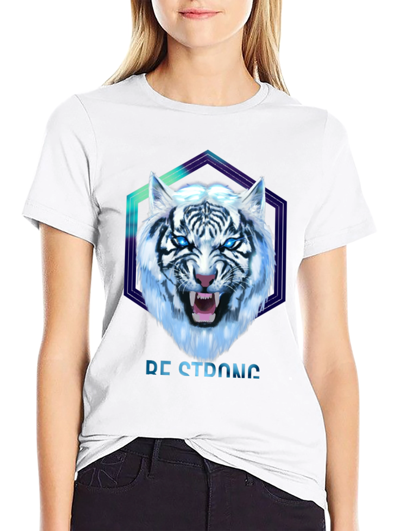 Be Strong White Tiger Graphic T-Shirt