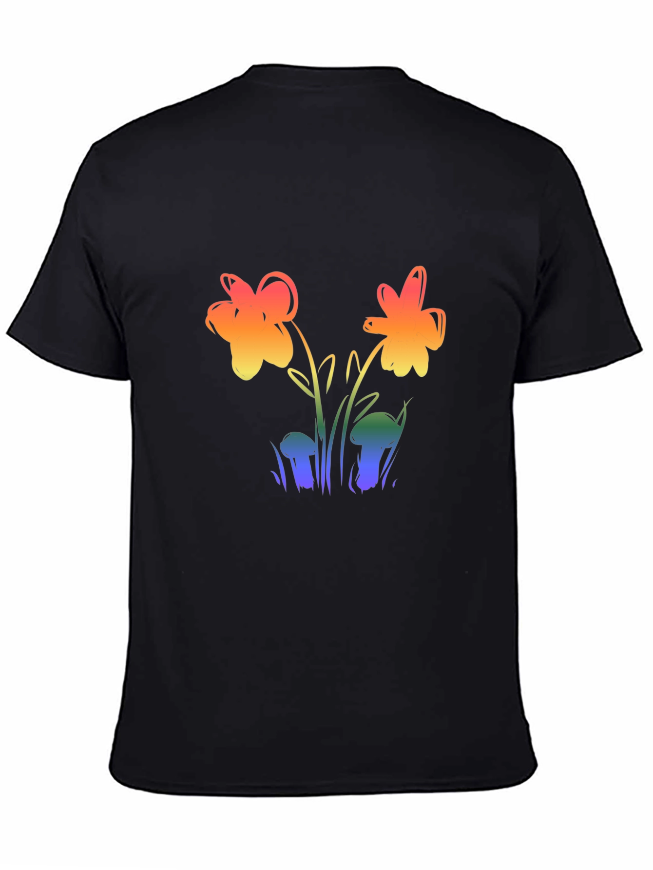 Rainbow Flower Graphic Black Tee