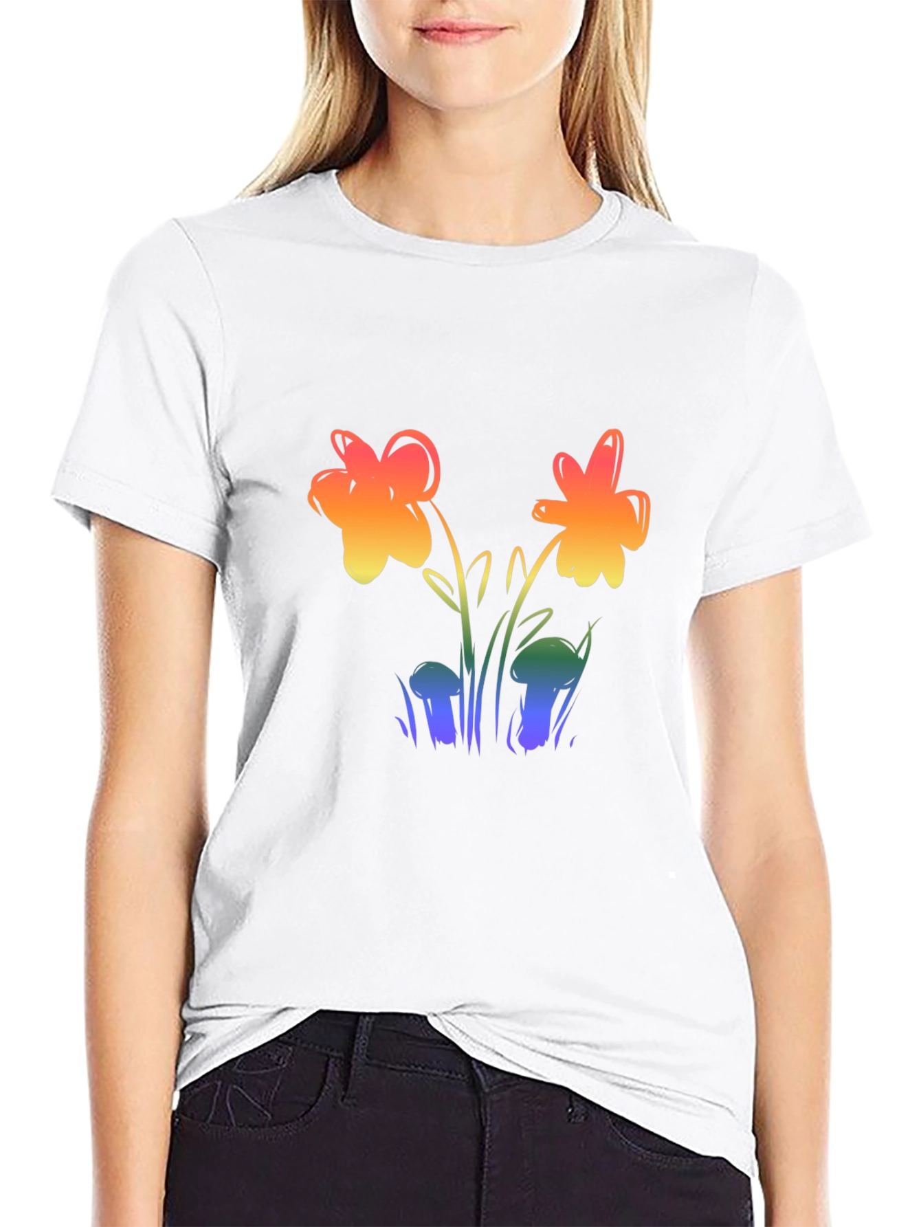Rainbow Flower Graphic Black Tee