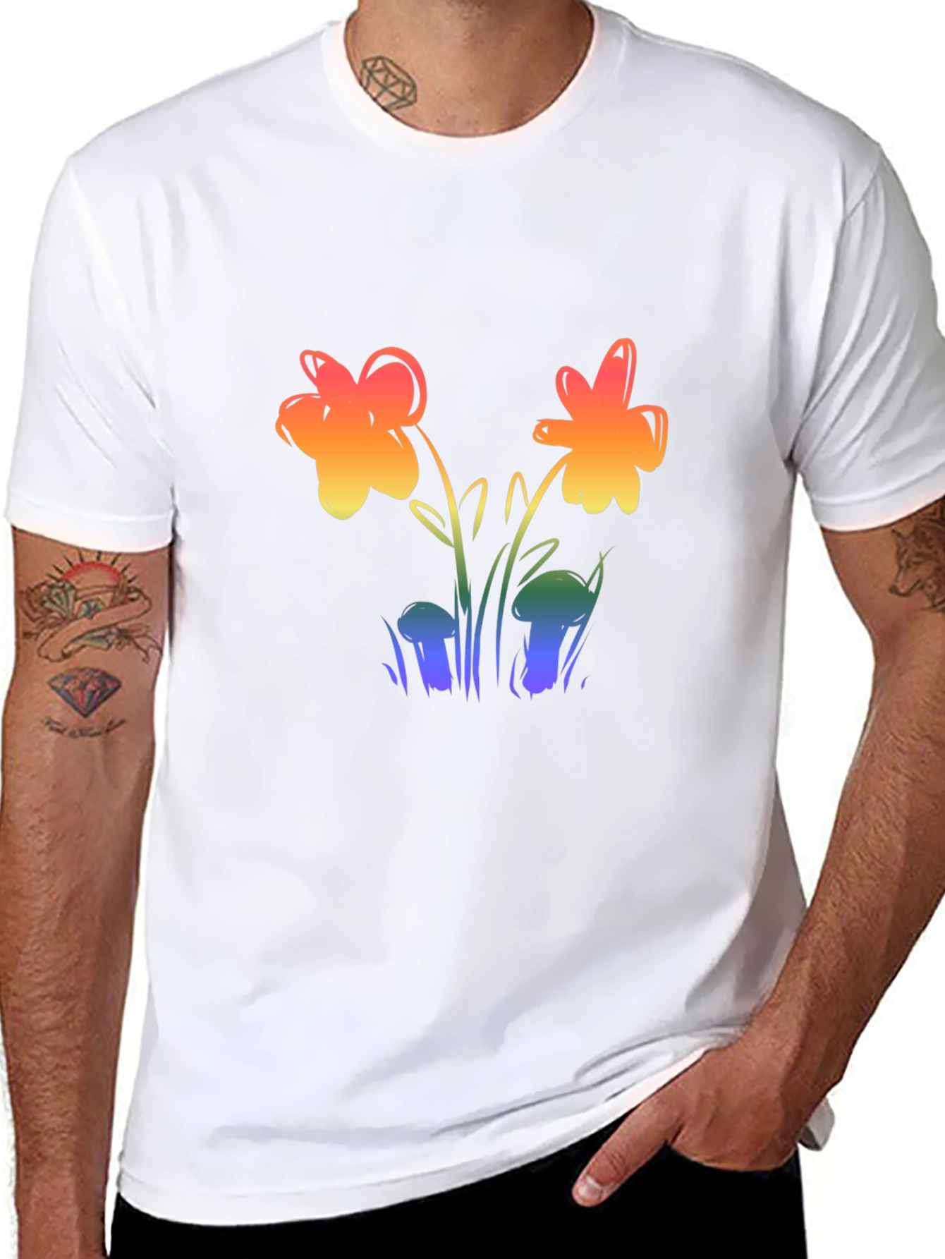 Rainbow Flower Graphic Black Tee