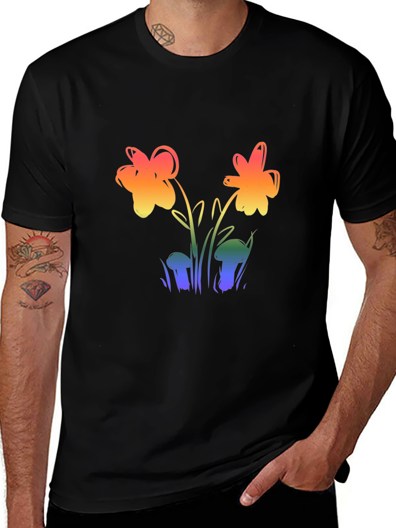 Rainbow Flower Graphic Black Tee