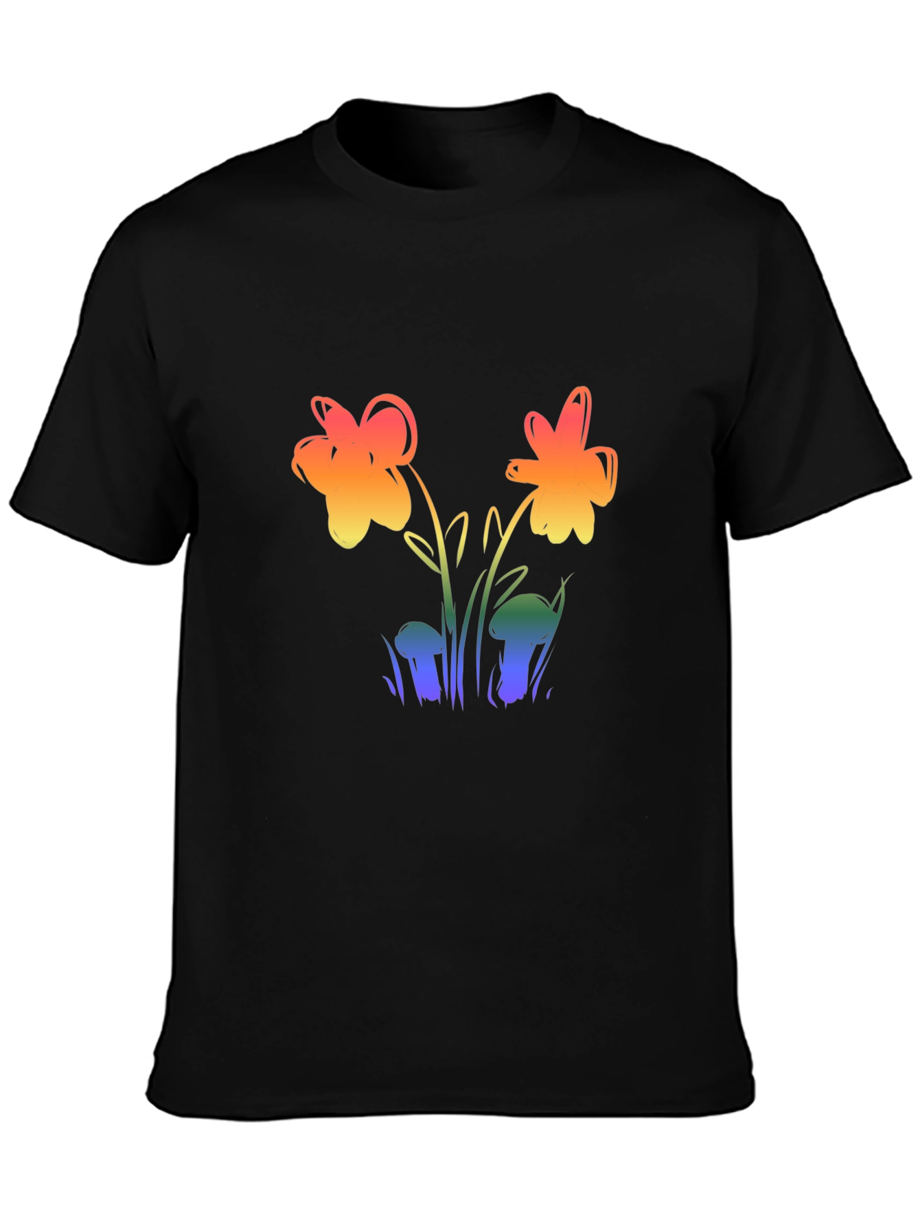 Rainbow Flower Graphic Black Tee
