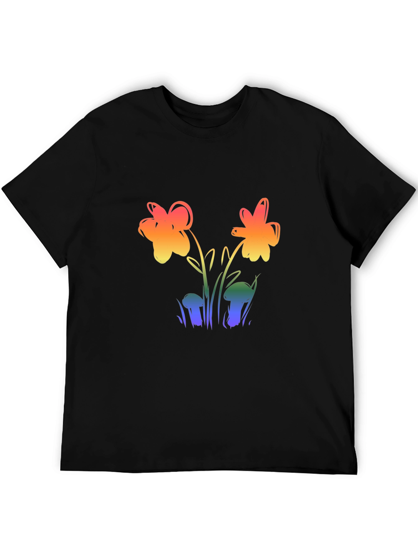 Rainbow Flower Graphic Black Tee