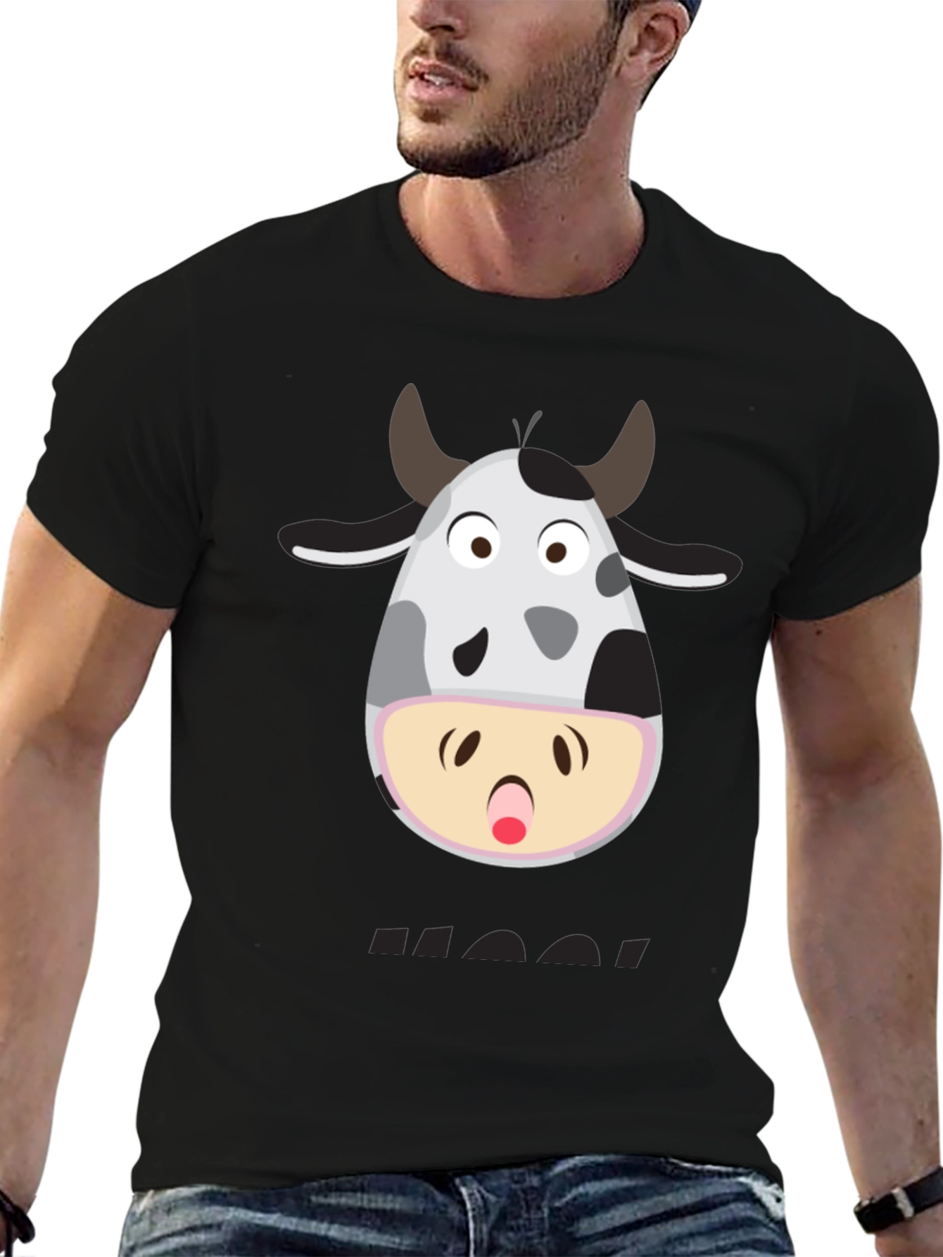 Funny Cow Moo! T-Shirt - Black Graphic Tee