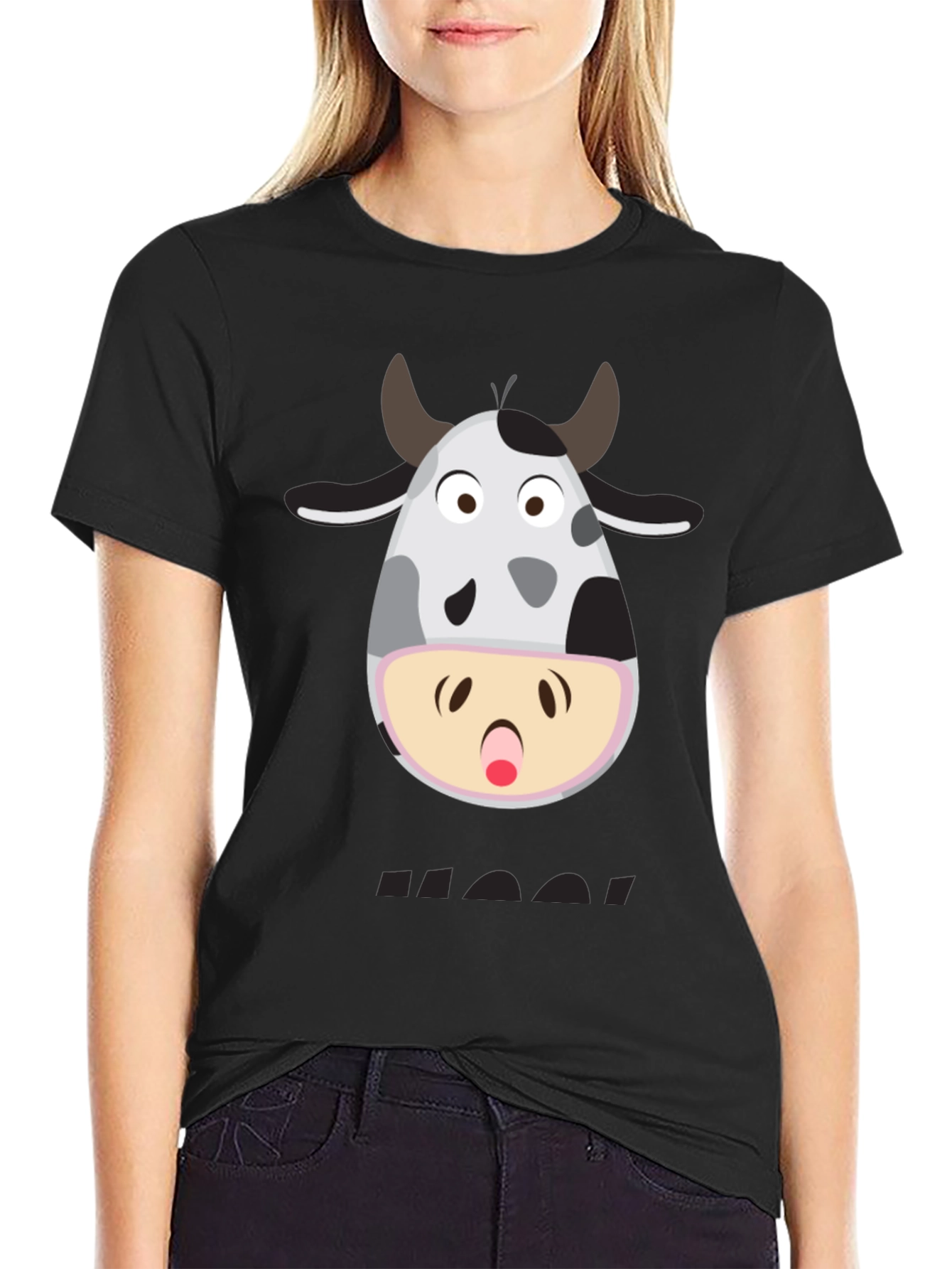 Funny Cow Moo! T-Shirt - Black Graphic Tee