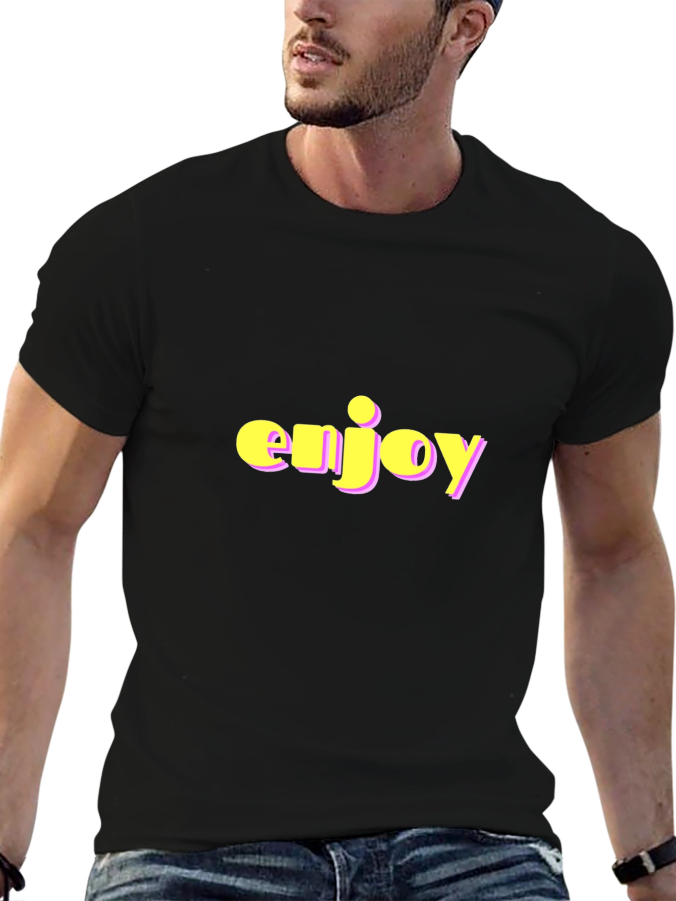 Enjoy Black T-Shirt with Bold Lettering