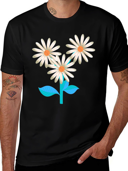Daisies T-Shirt - Black Floral Graphic Tee Casual Cotton Top