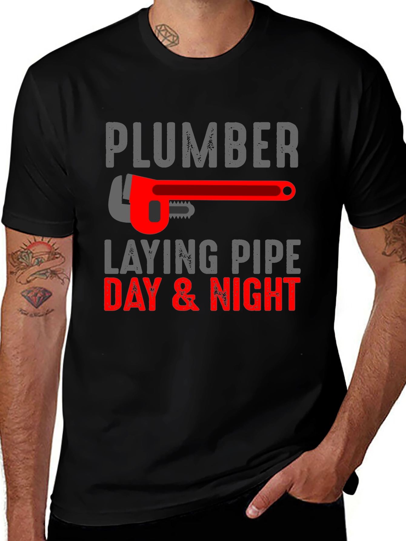 Plumber Laying Pipe Day & Night Graphic T-Shirt