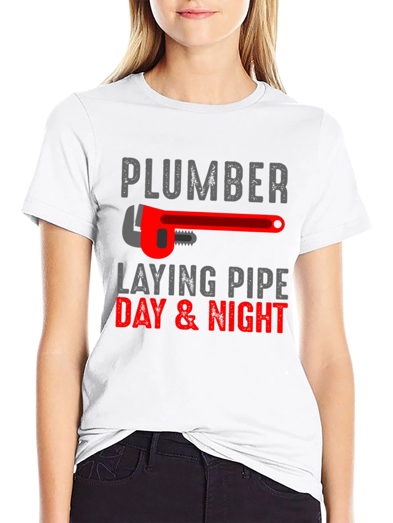 Plumber Laying Pipe Day & Night Graphic T-Shirt