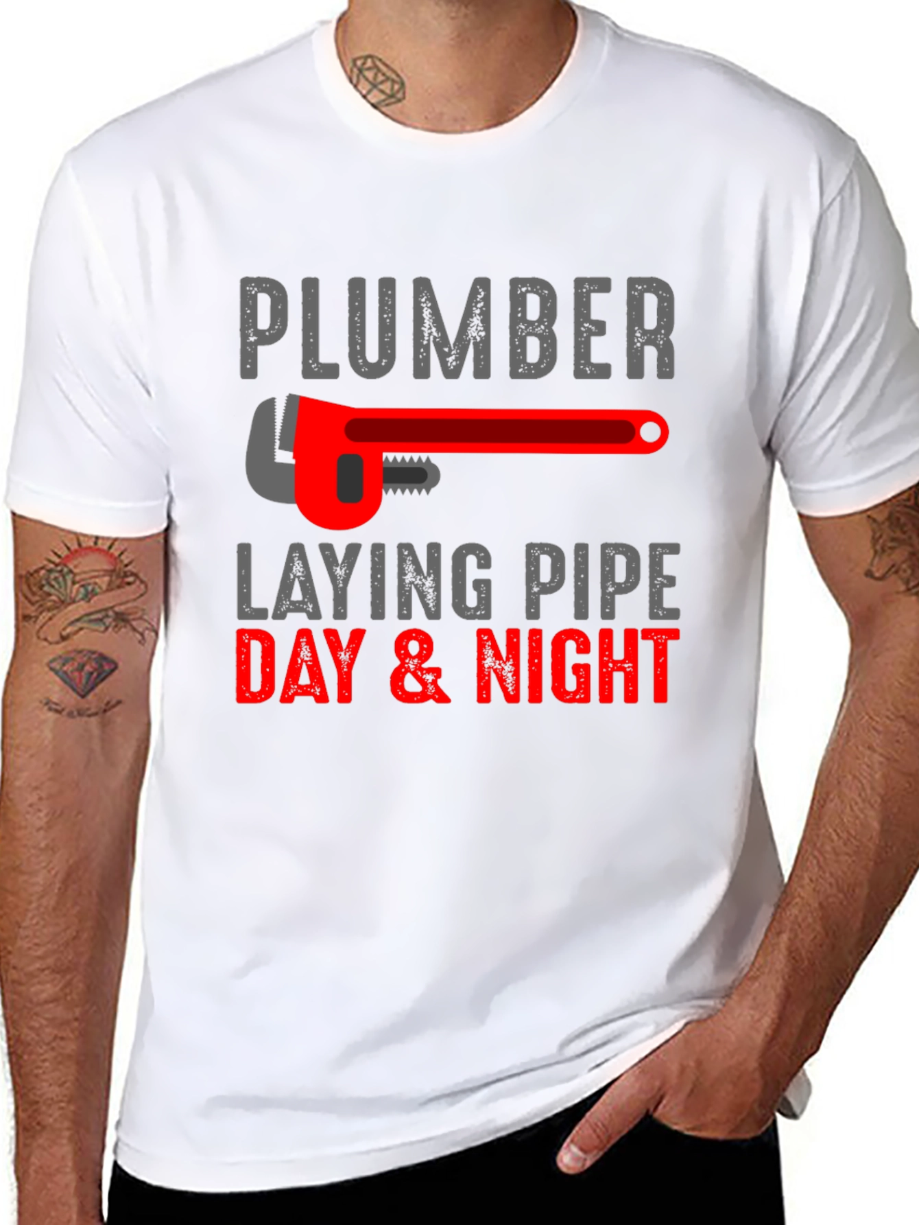 Plumber Laying Pipe Day & Night Graphic T-Shirt
