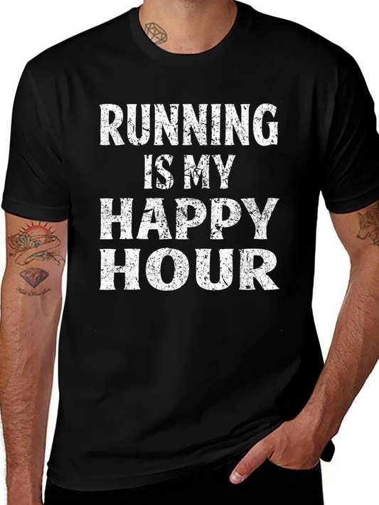 Running is My Happy Hour Black Graphic T-Shirt