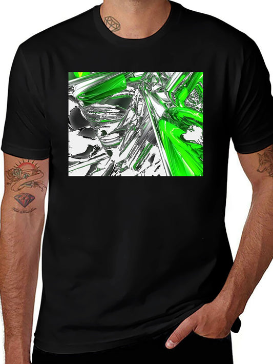 Abstract Green & Chrome Graphic Black T-Shirt