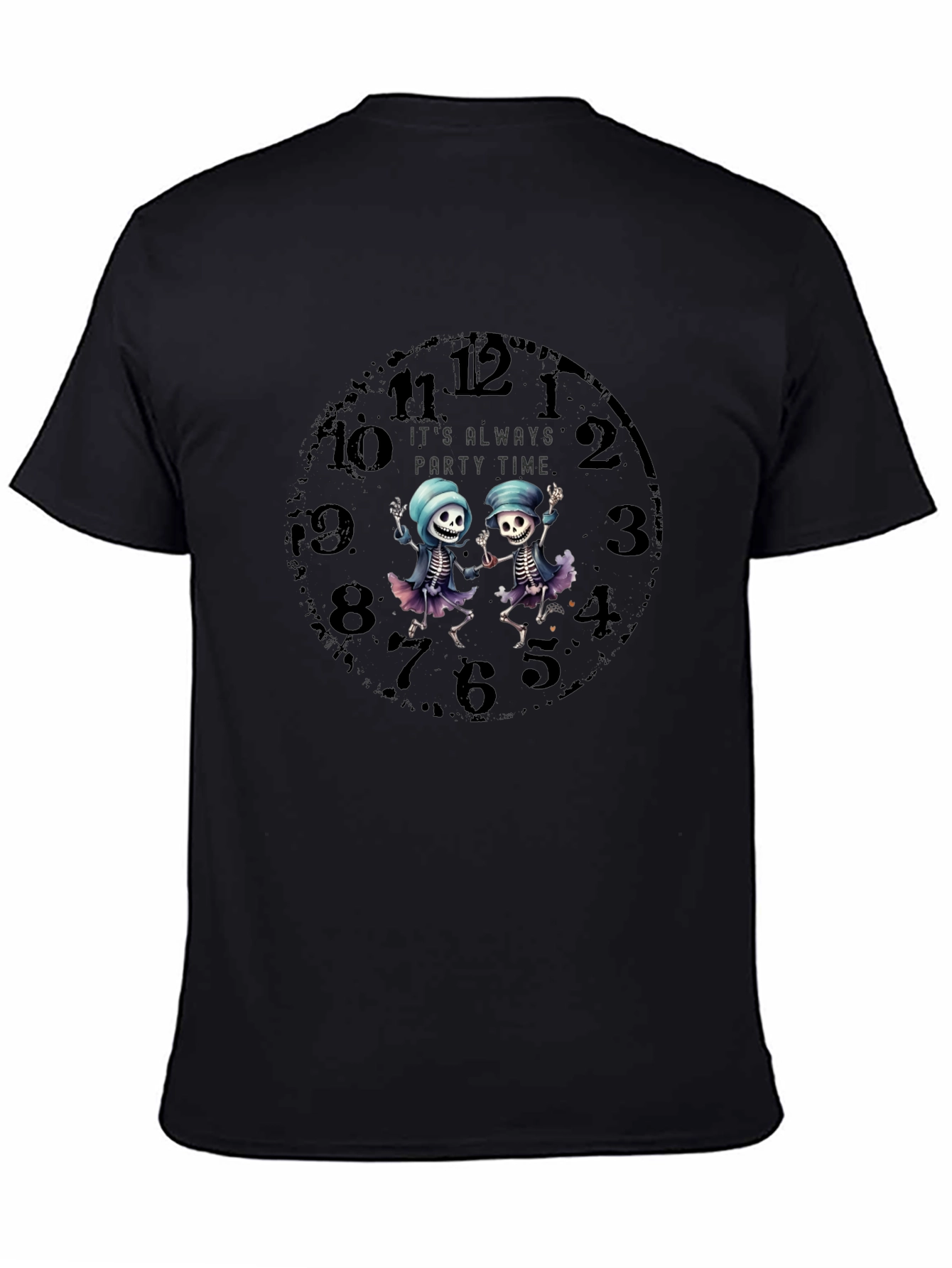 Party Time Skeleton Clock Graphic Tee