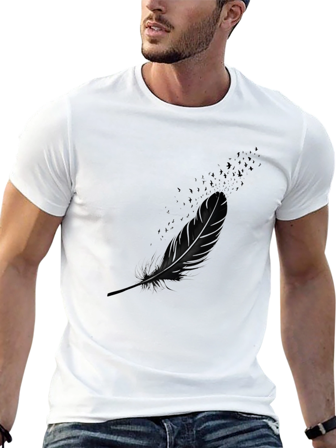 Mens Feather Graphic Black T-Shirt