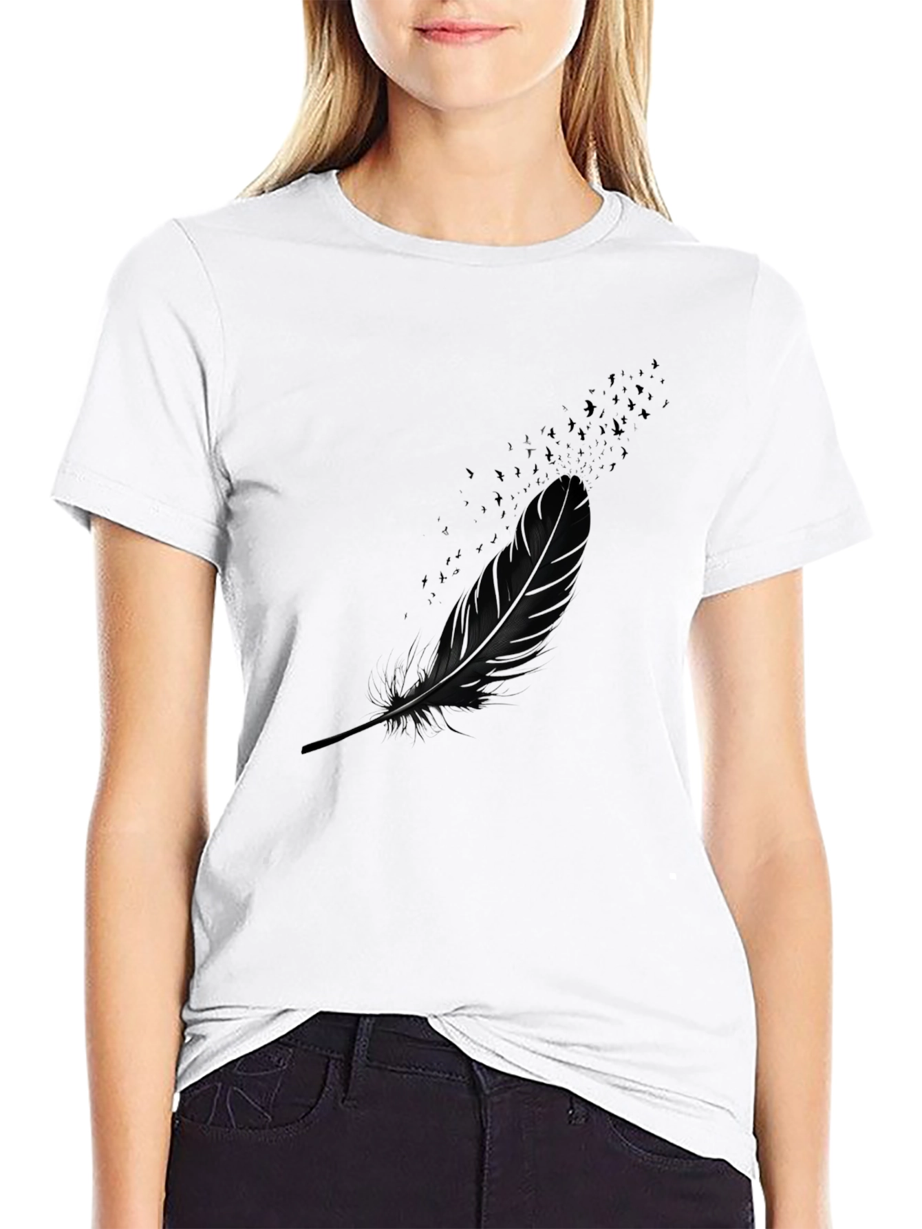 Mens Feather Graphic Black T-Shirt