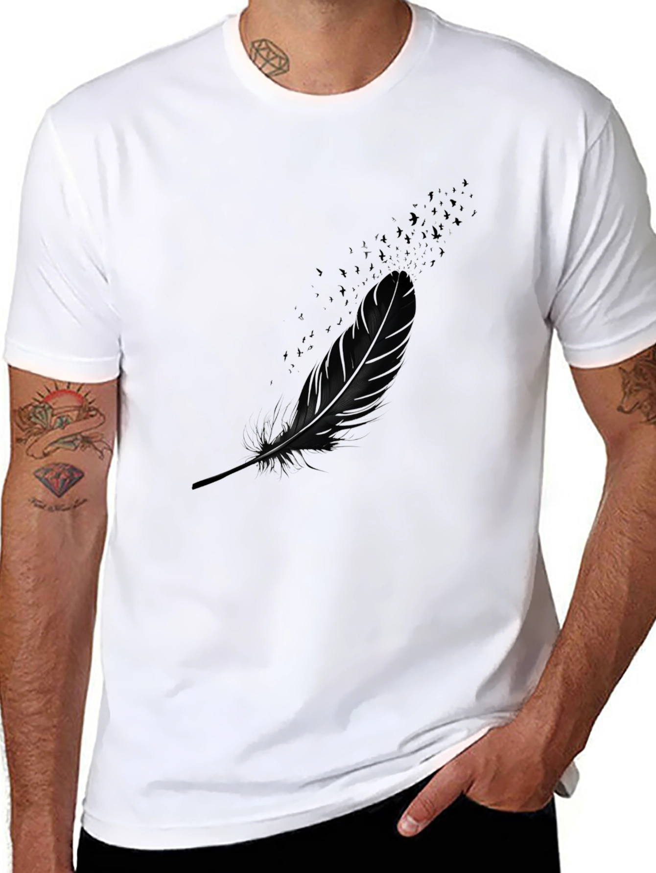 Mens Feather Graphic Black T-Shirt