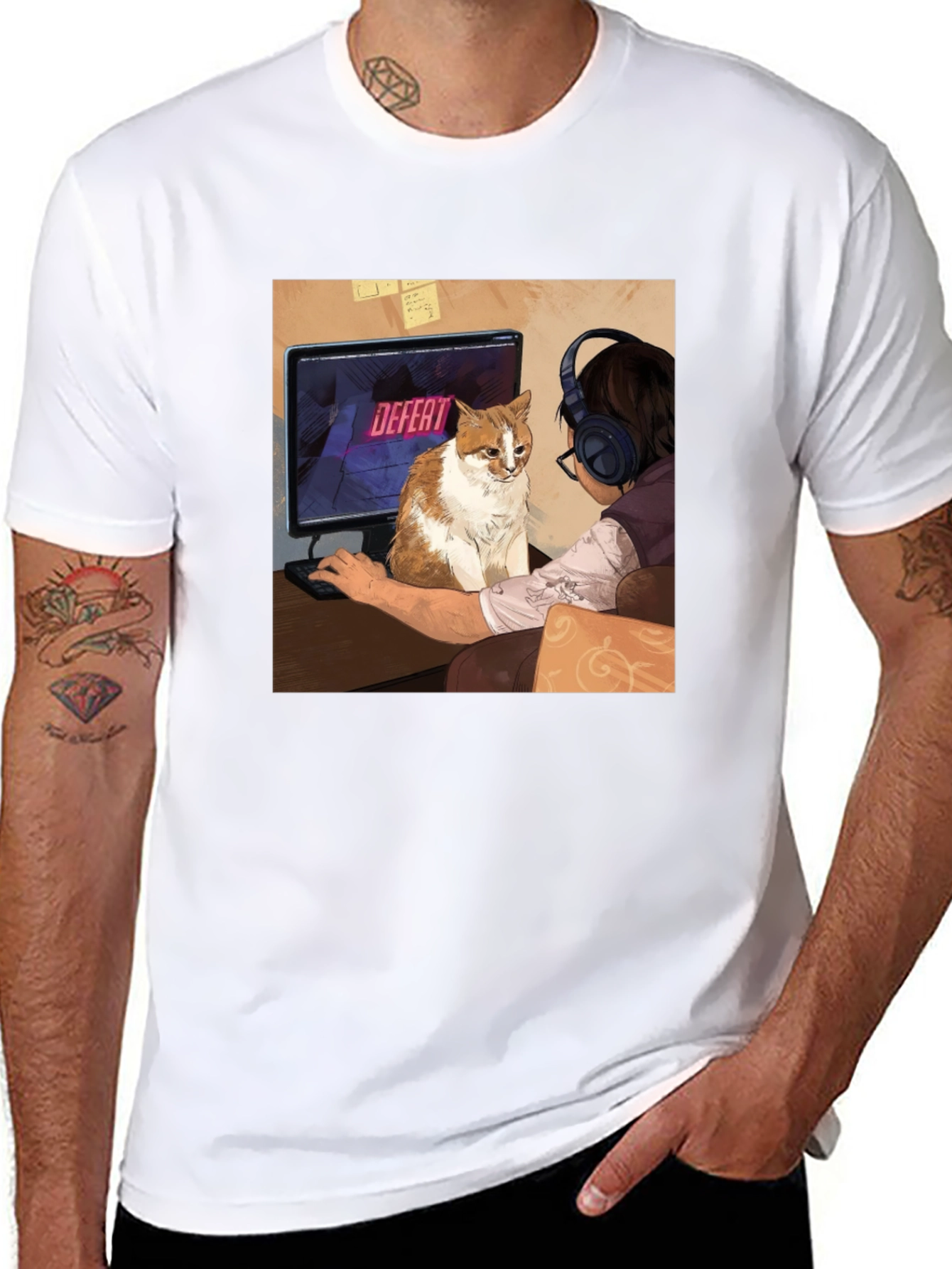 Gamer Cat T-Shirt: Defeat Screen Print