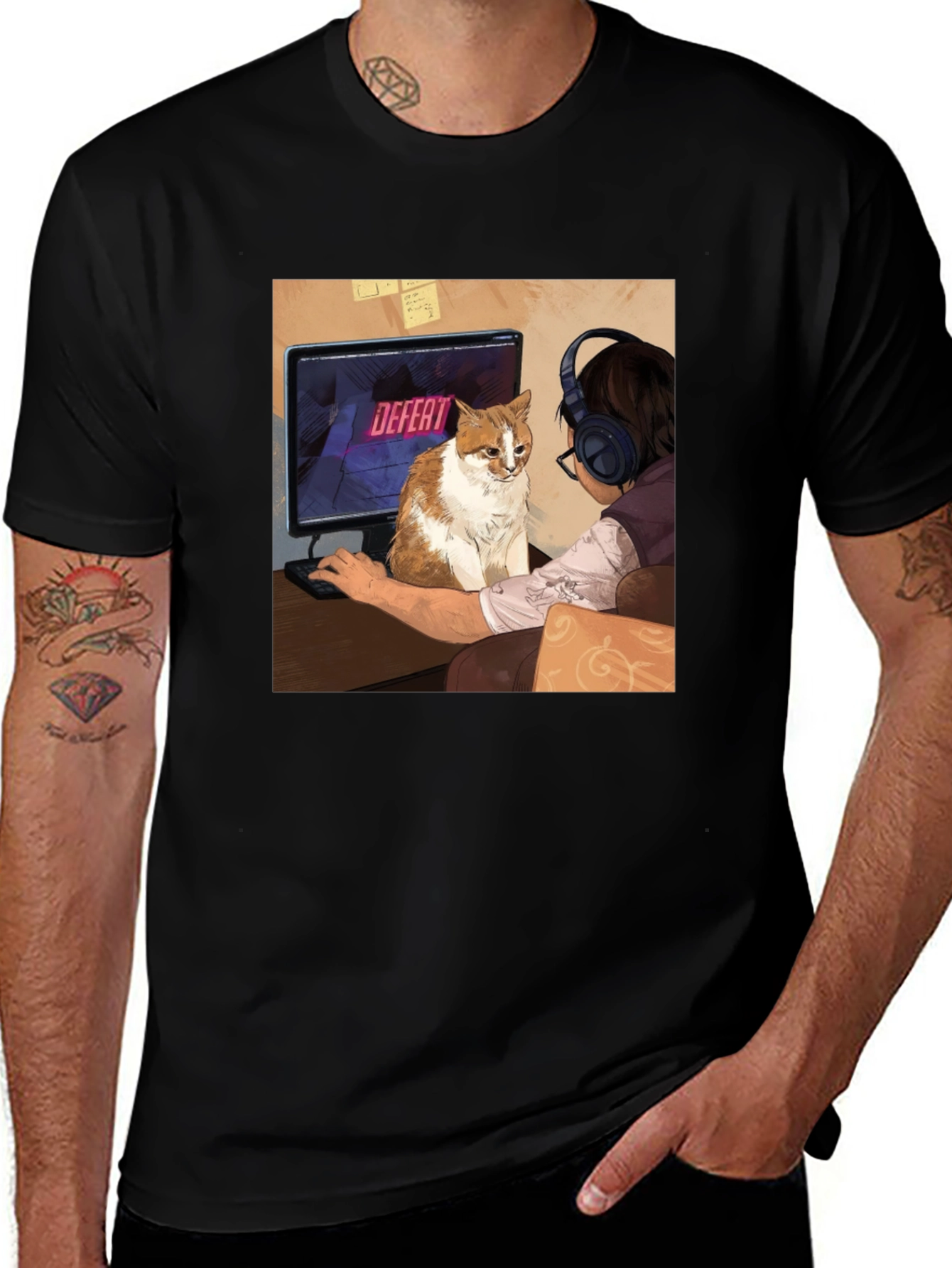 Gamer Cat T-Shirt: Defeat Screen Print