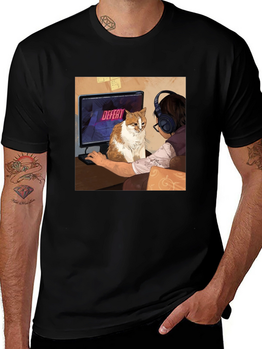 Gamer Cat T-Shirt: Defeat Screen Print