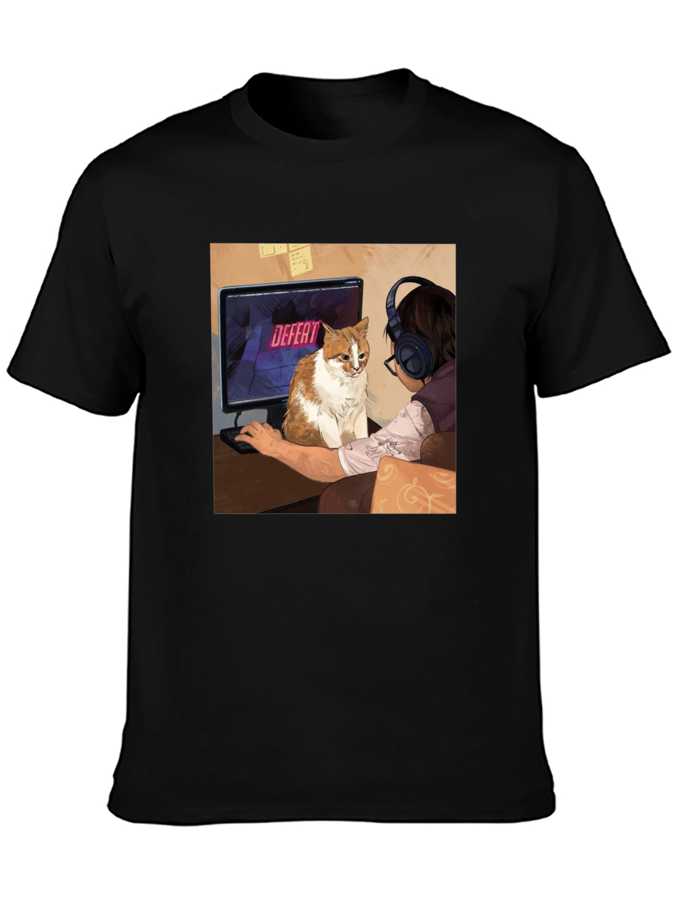 Gamer Cat T-Shirt: Defeat Screen Print