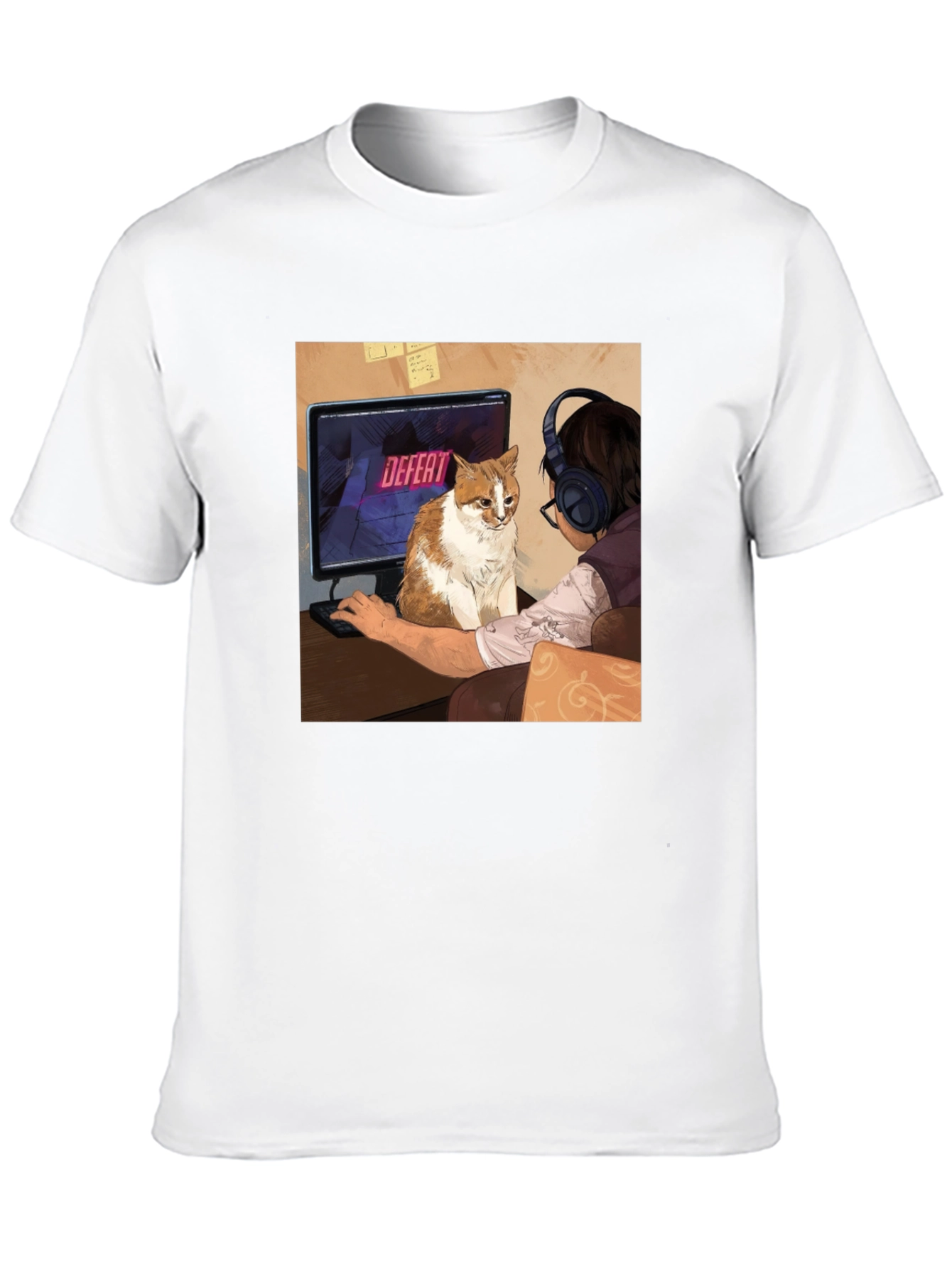 Gamer Cat T-Shirt: Defeat Screen Print