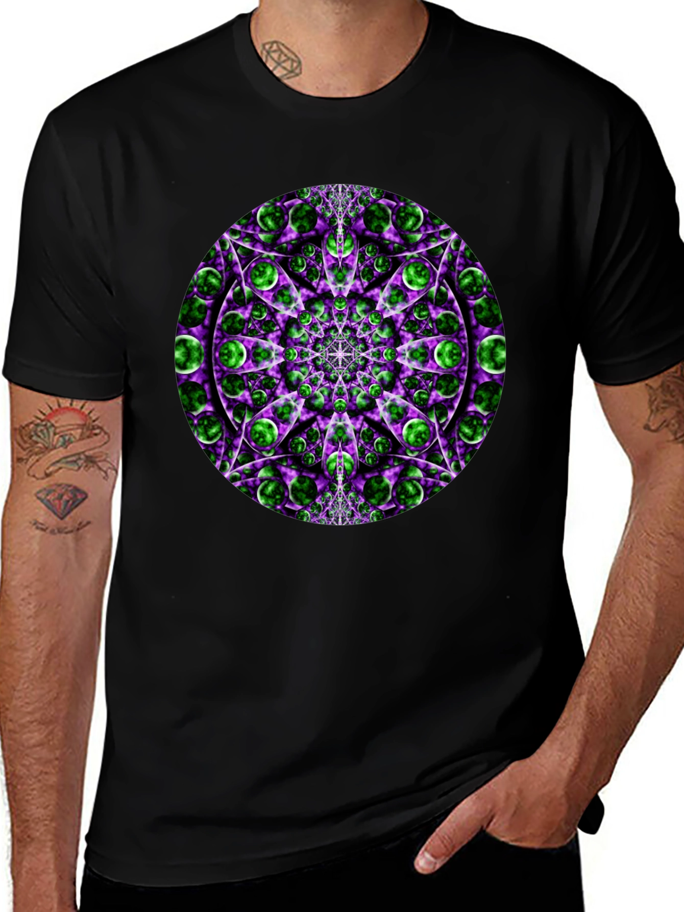Psychedelic Mandala Graphic Tee - Black