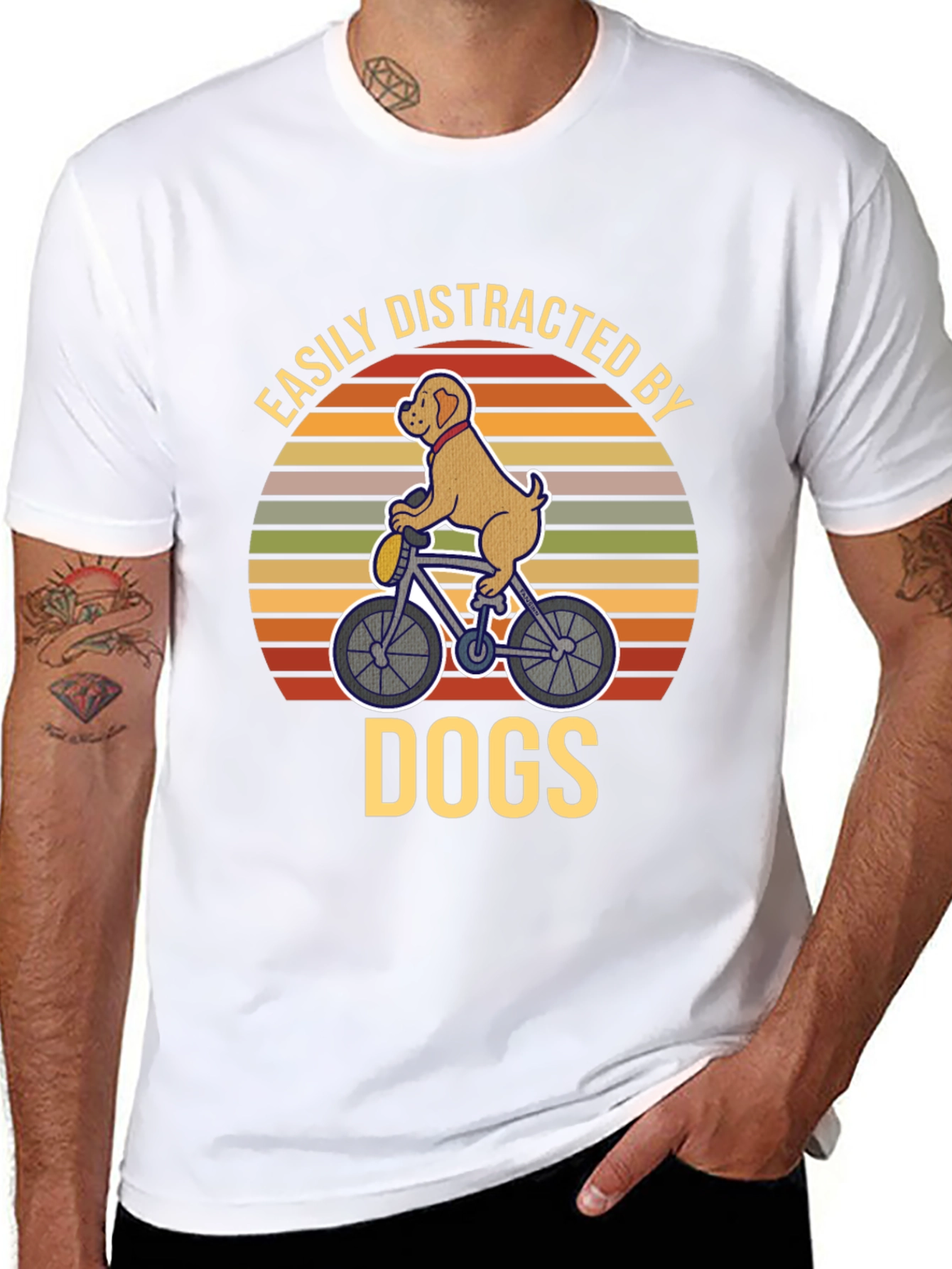 Dog on Bike T-Shirt - Easily Distracted By Dogs