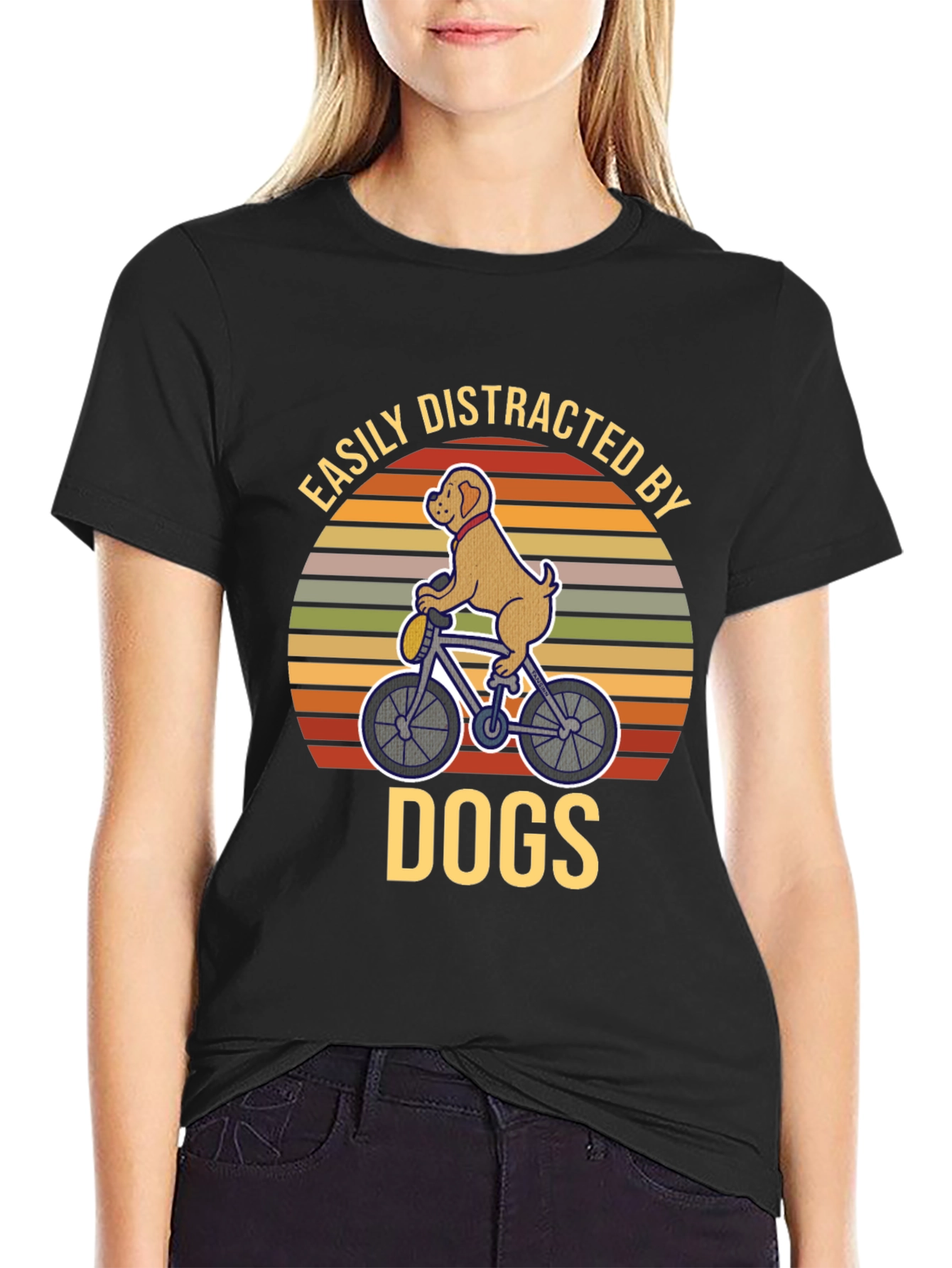 Dog on Bike T-Shirt - Easily Distracted By Dogs