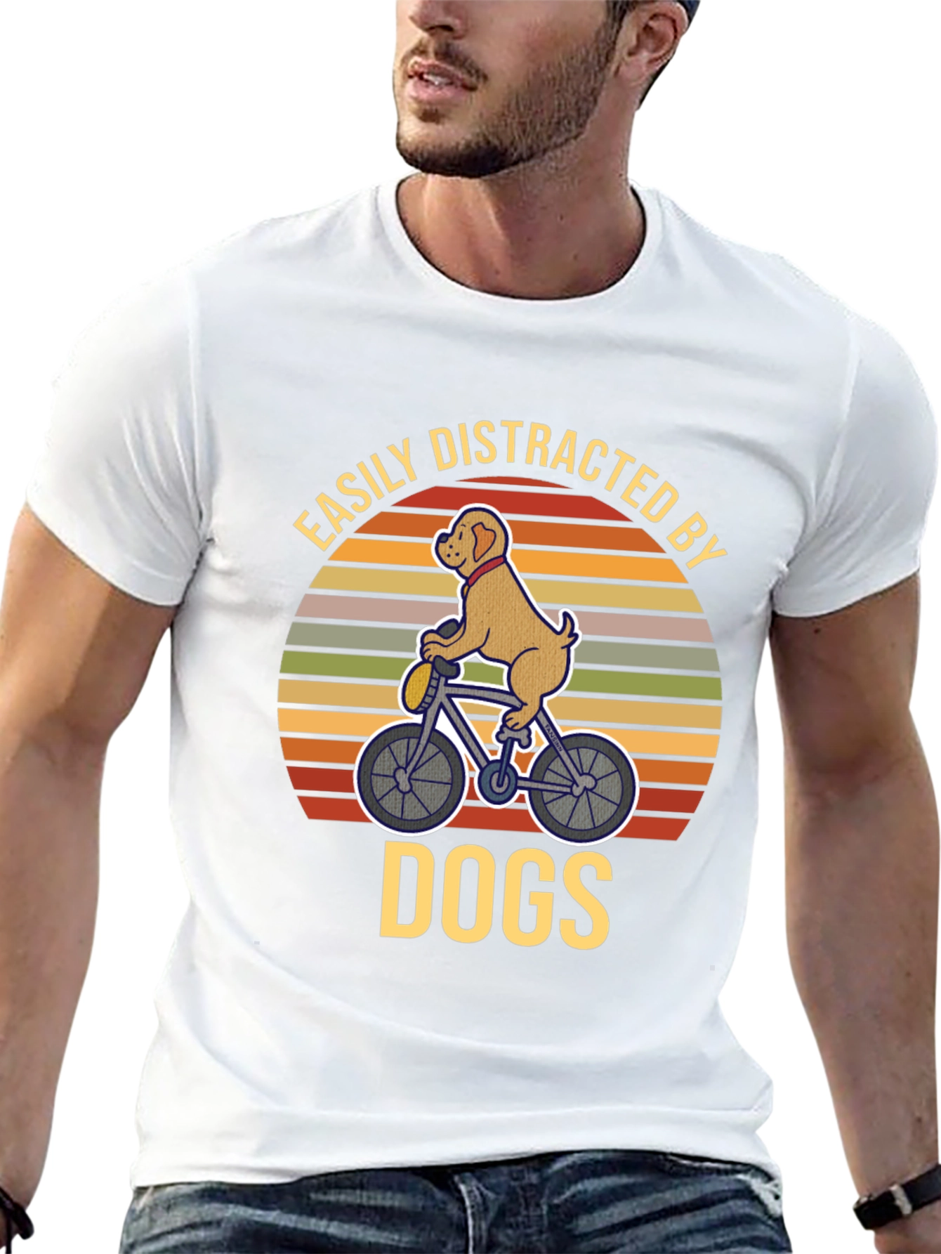 Dog on Bike T-Shirt - Easily Distracted By Dogs