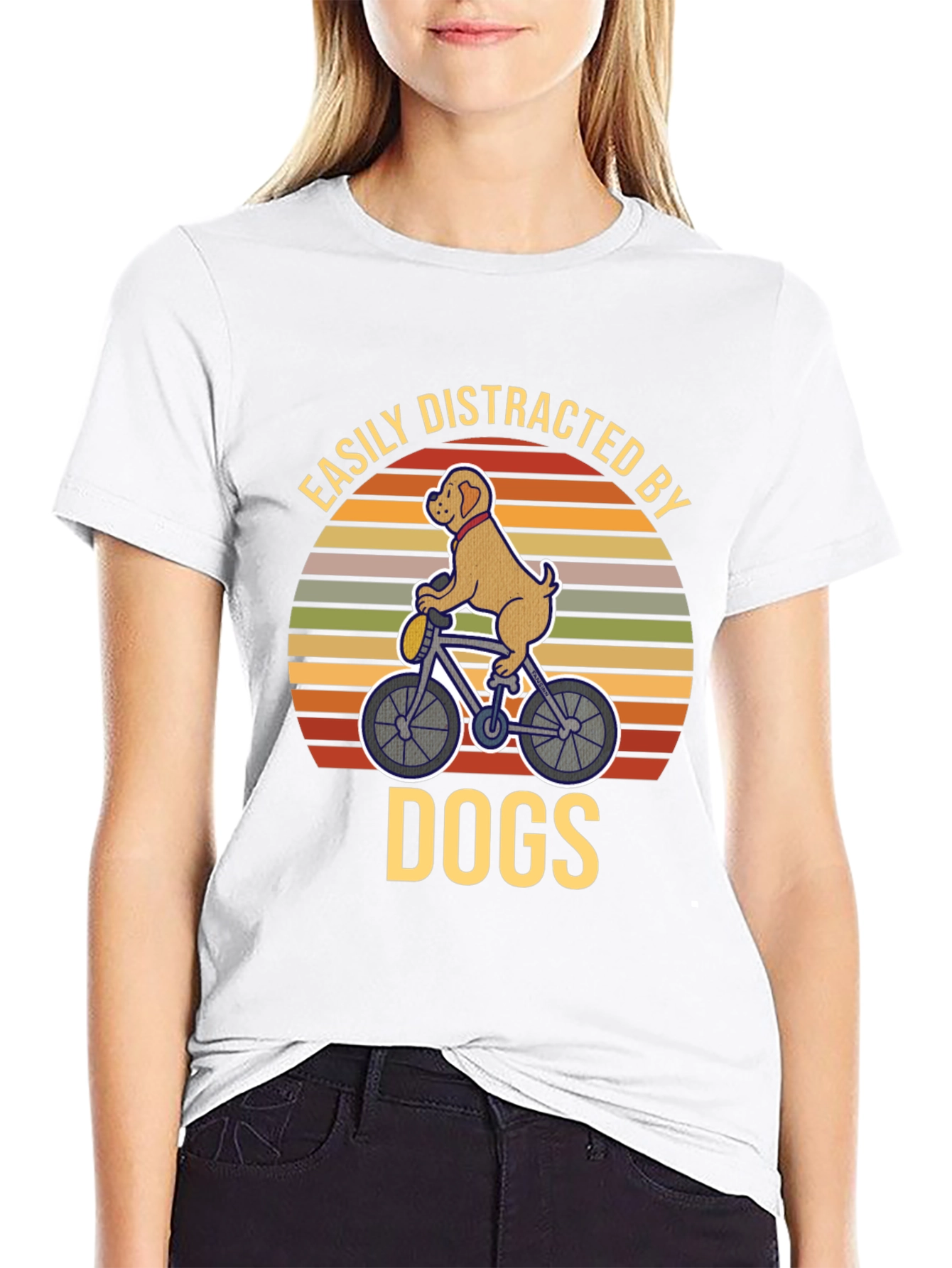 Dog on Bike T-Shirt - Easily Distracted By Dogs