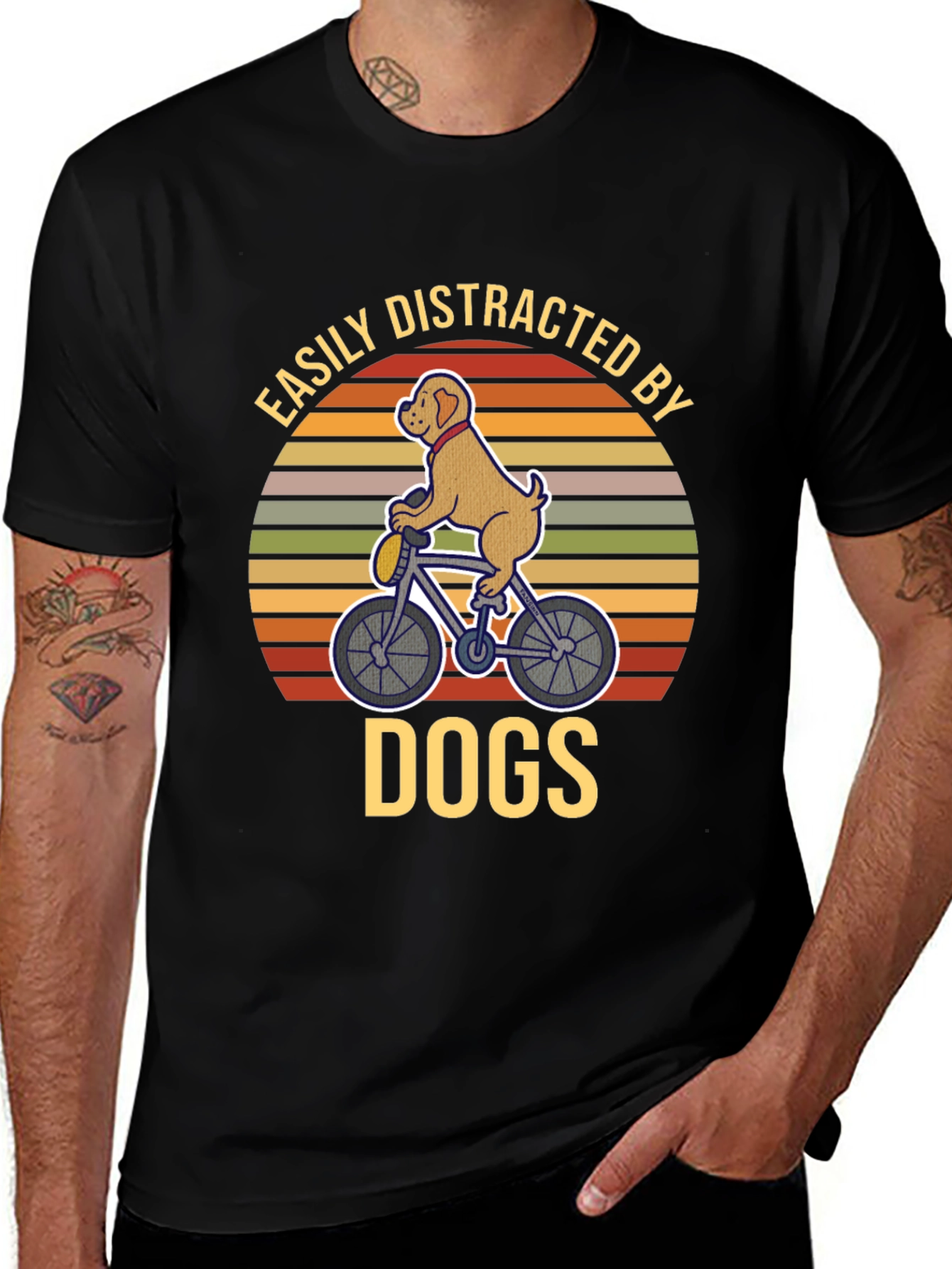 Dog on Bike T-Shirt - Easily Distracted By Dogs