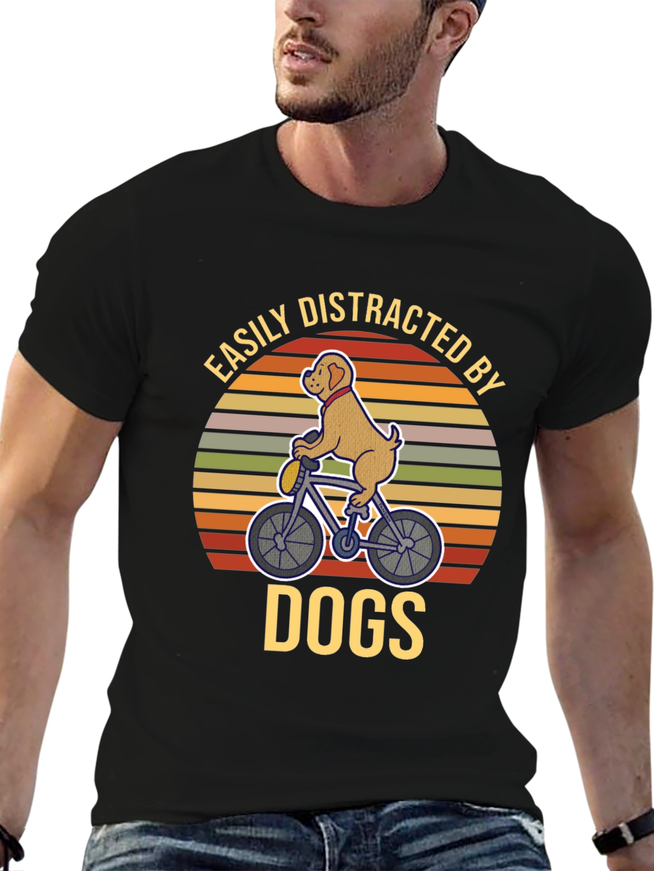 Dog on Bike T-Shirt - Easily Distracted By Dogs