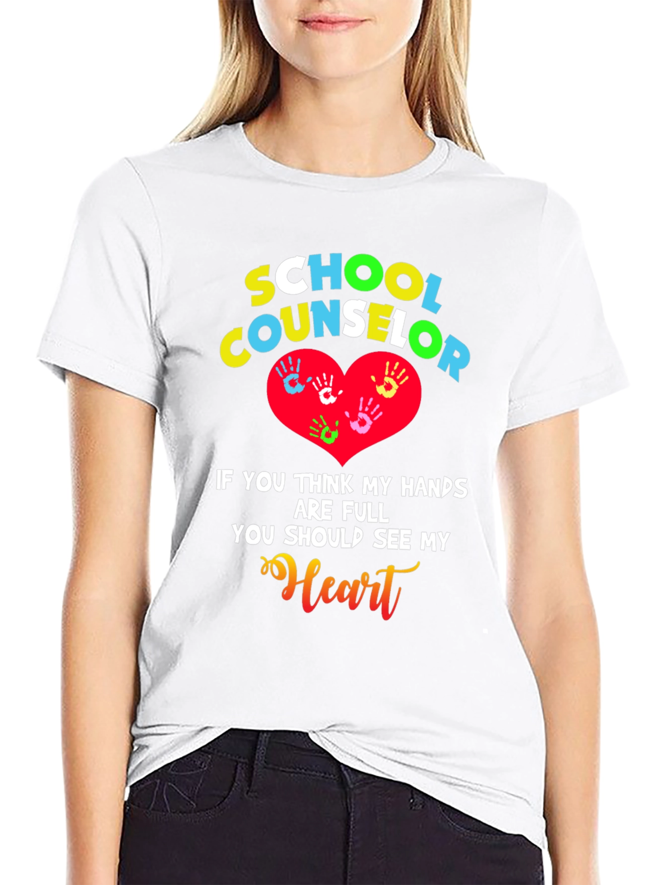 School Counselor Heart Hands Graphic T-Shirt