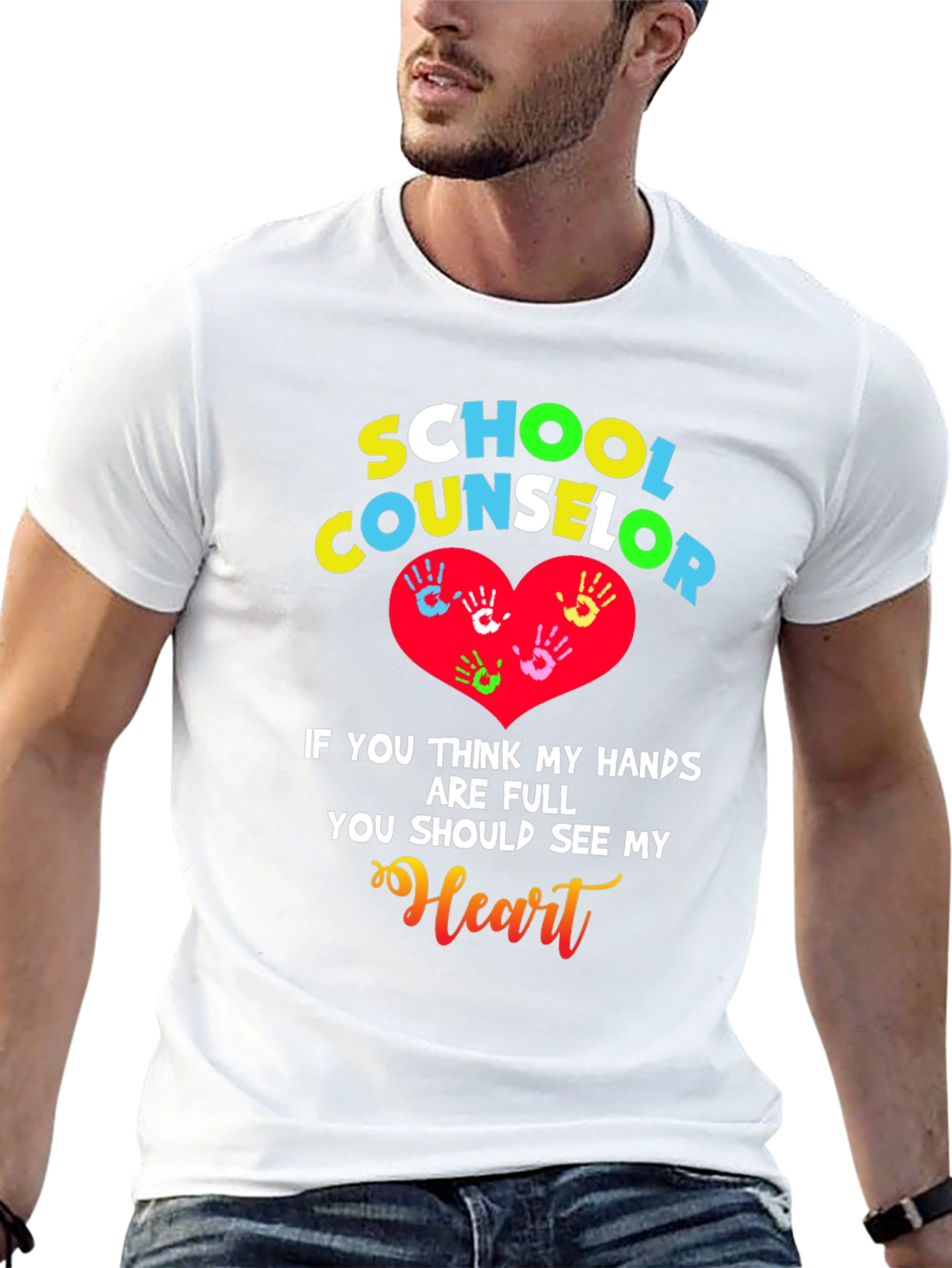School Counselor Heart Hands Graphic T-Shirt