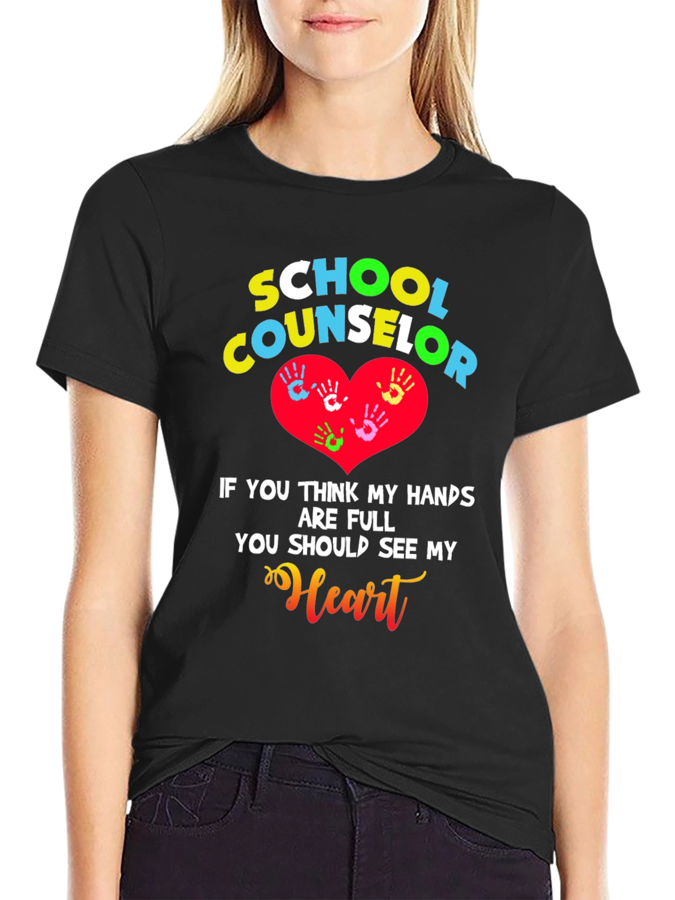 School Counselor Heart Hands Graphic T-Shirt