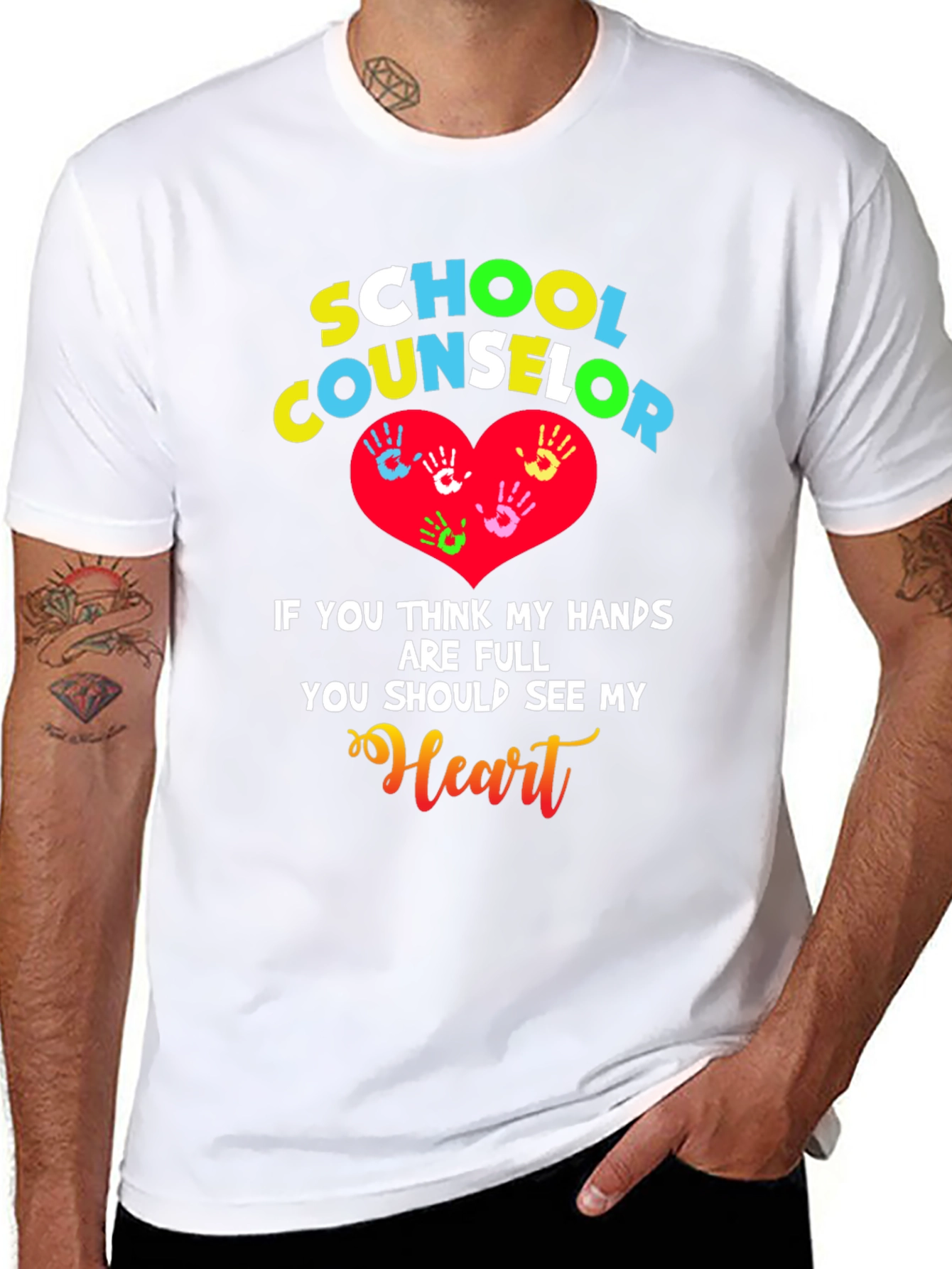 School Counselor Heart Hands Graphic T-Shirt