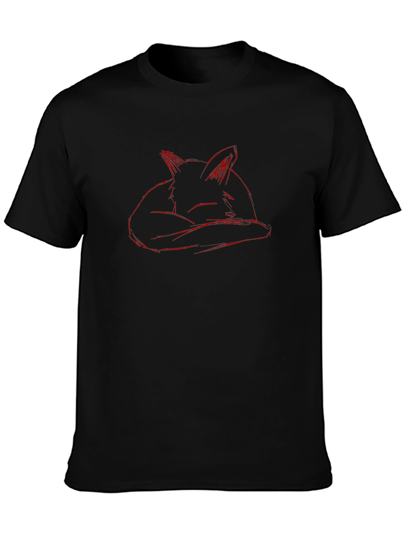 Red Fox Sketch Black T-Shirt