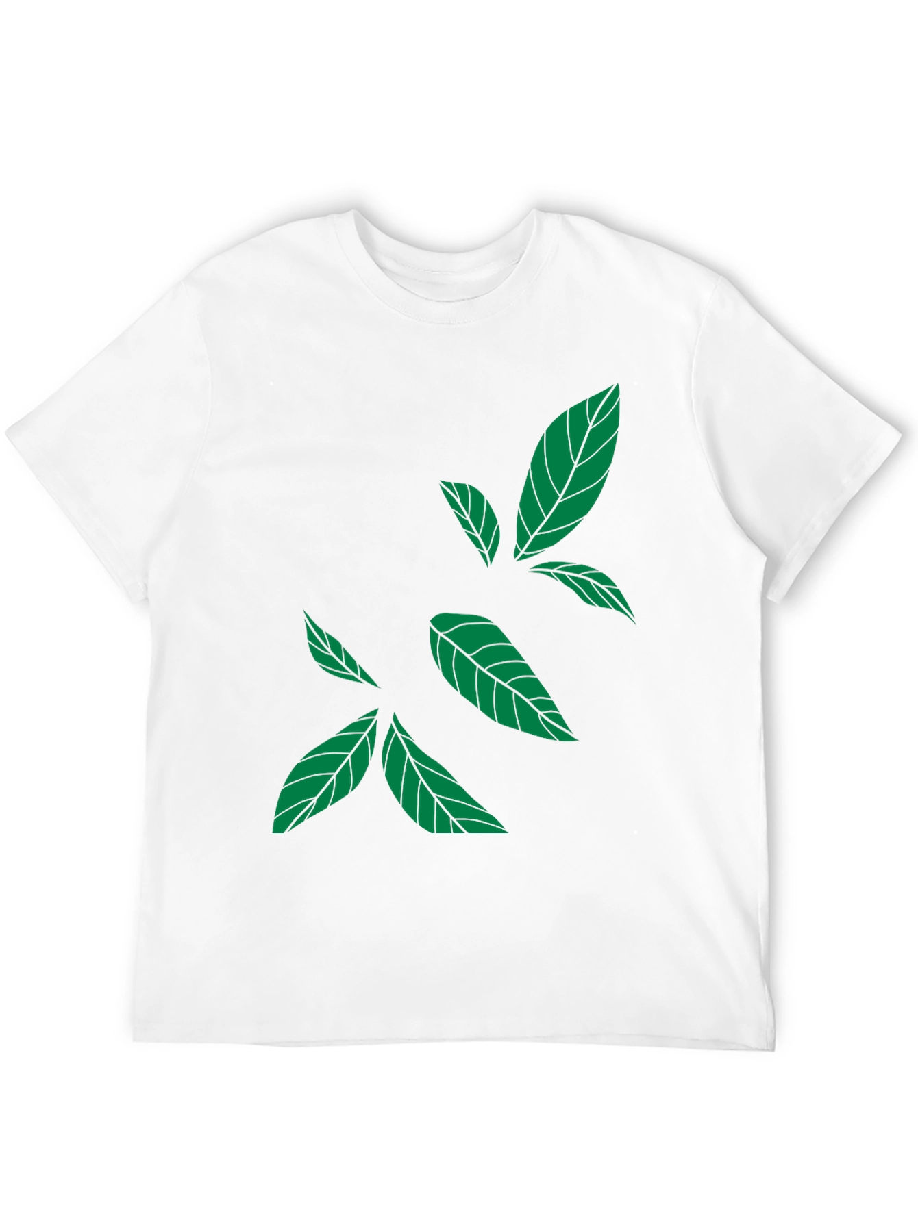 Green Leaf Print Black T-Shirt - Casual Style