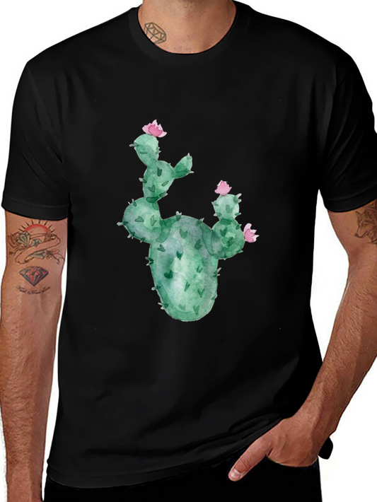 Cactus Flower Graphic Tee - Black Cotton T-Shirt