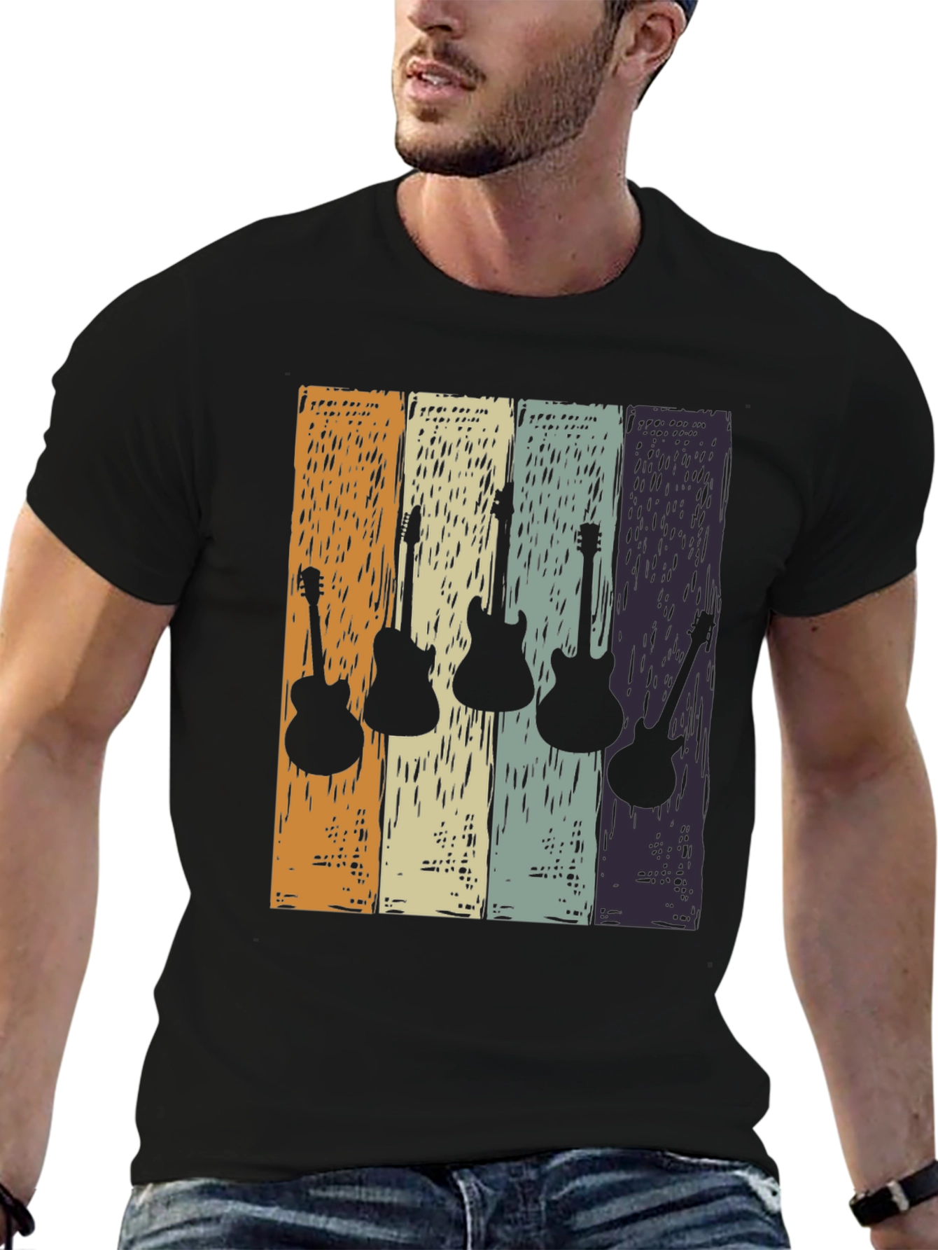 Retro Guitar Silhouette T-Shirt - Classic Rock Tee