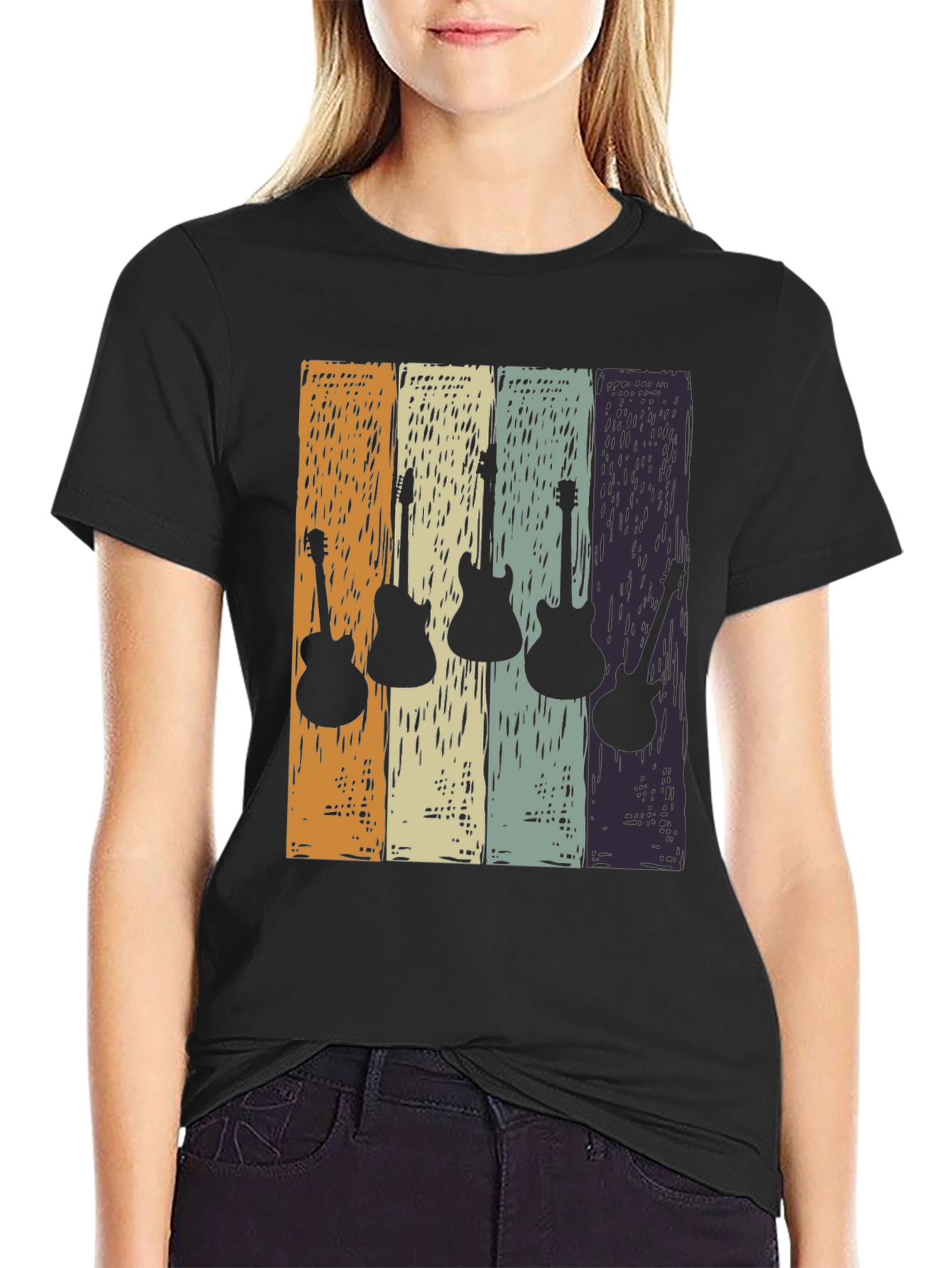 Retro Guitar Silhouette T-Shirt - Classic Rock Tee