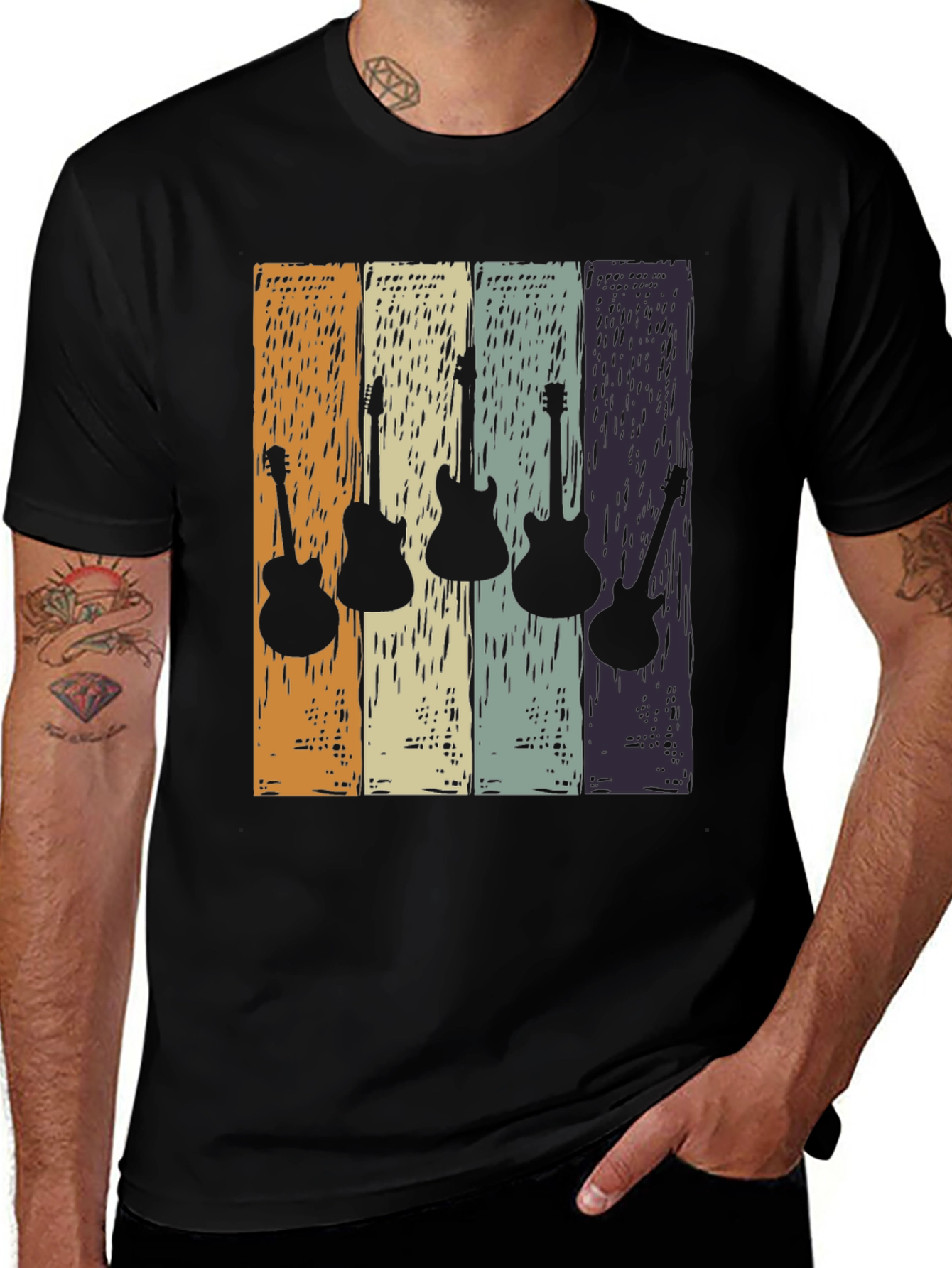 Retro Guitar Silhouette T-Shirt - Classic Rock Tee