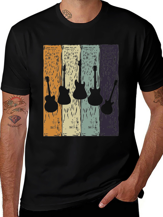 Retro Guitar Silhouette T-Shirt - Classic Rock Tee