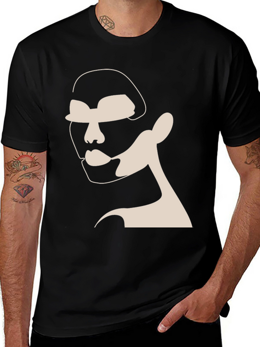 Abstract Face Line Art Graphic Tee - Modern Minimalist Design