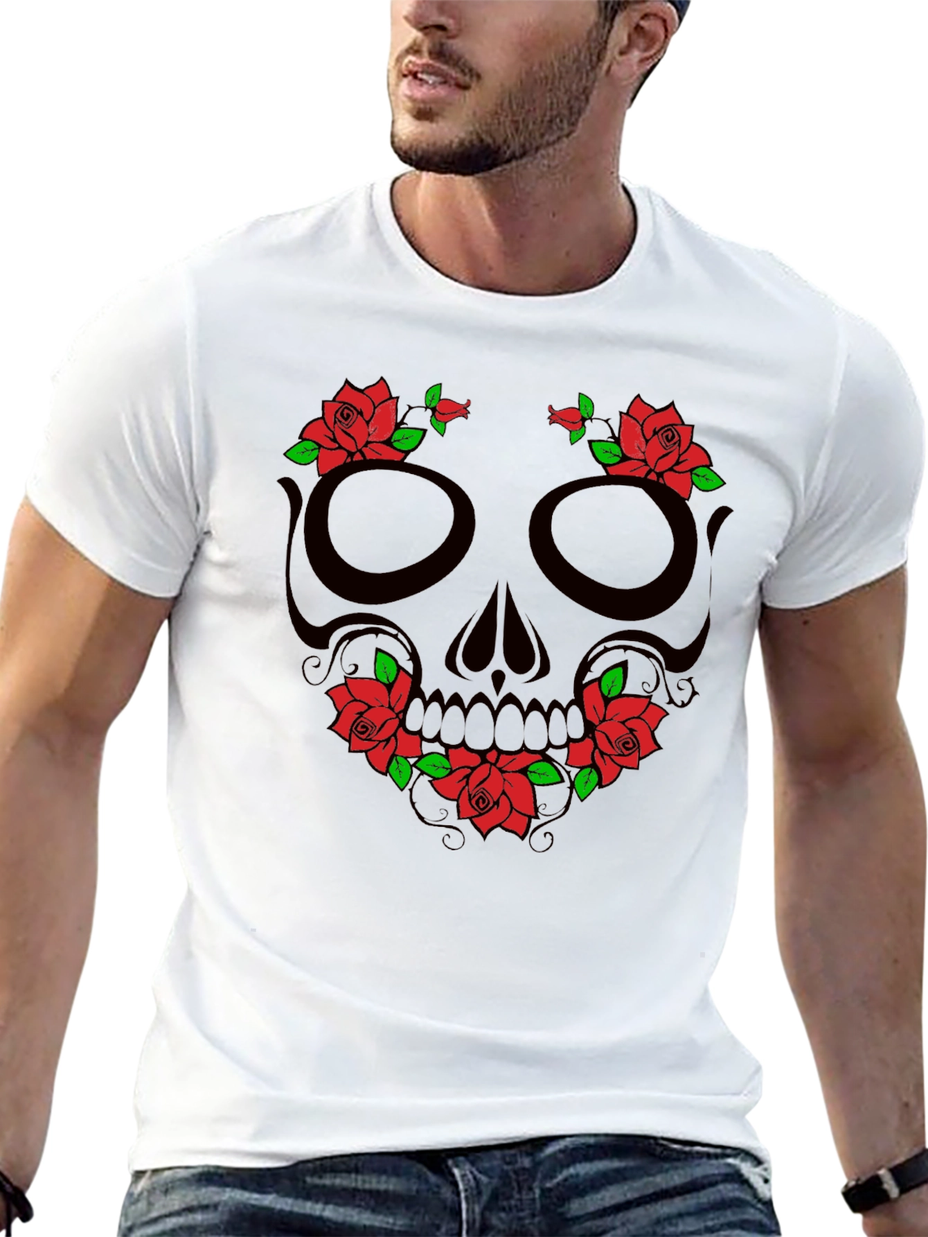 Floral Skull Graphic T-Shirt - Mens Black Tee