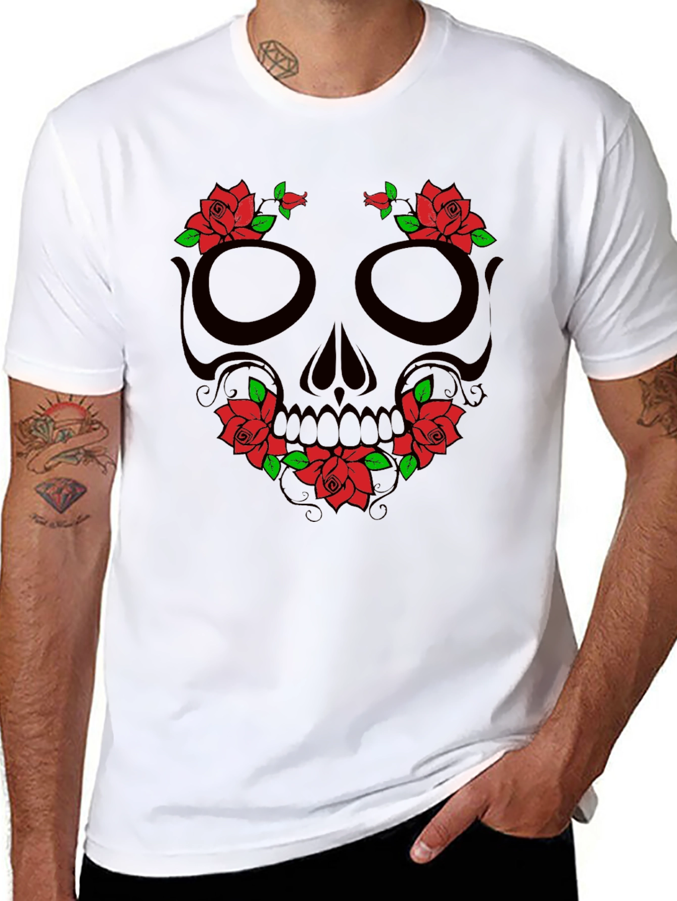 Floral Skull Graphic T-Shirt - Mens Black Tee