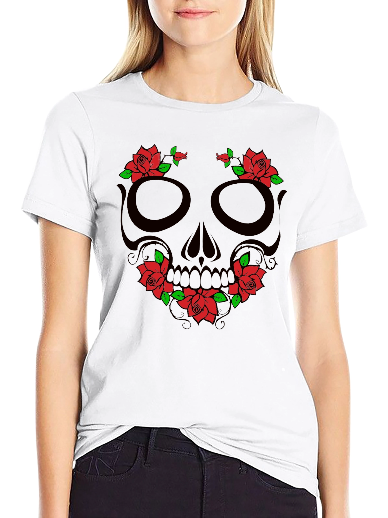 Floral Skull Graphic T-Shirt - Mens Black Tee